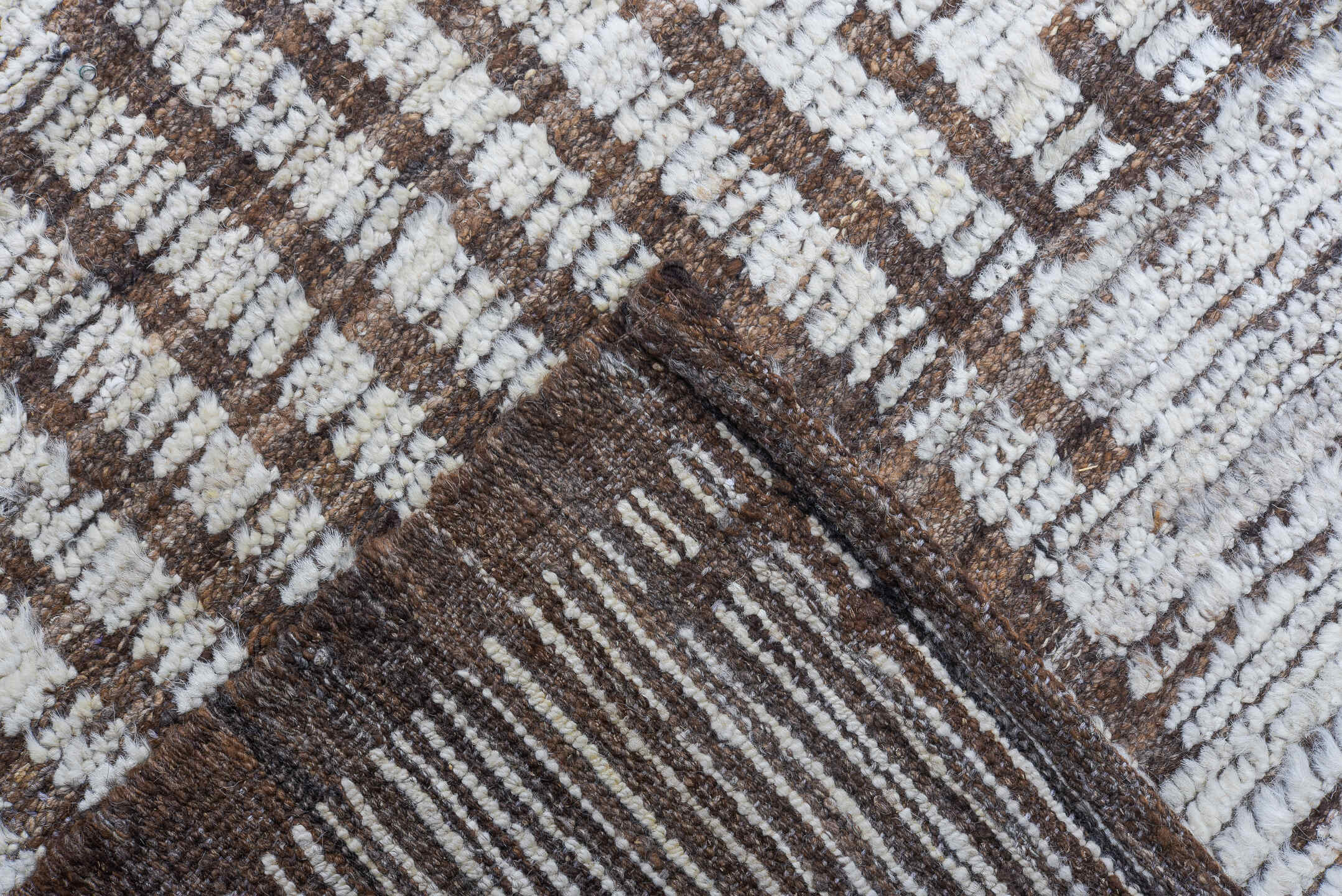 14' x 16' one-of-a-kind handmade vintage Tulu oversize rug. Color palette: ivory, brown, taupe, beige, gray