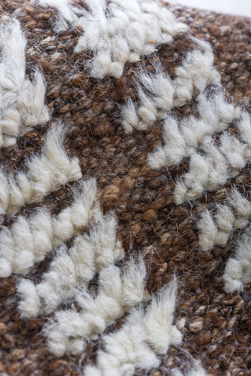 14' x 16' one-of-a-kind handmade vintage Tulu oversize rug. Color palette: ivory, brown, taupe, beige, gray