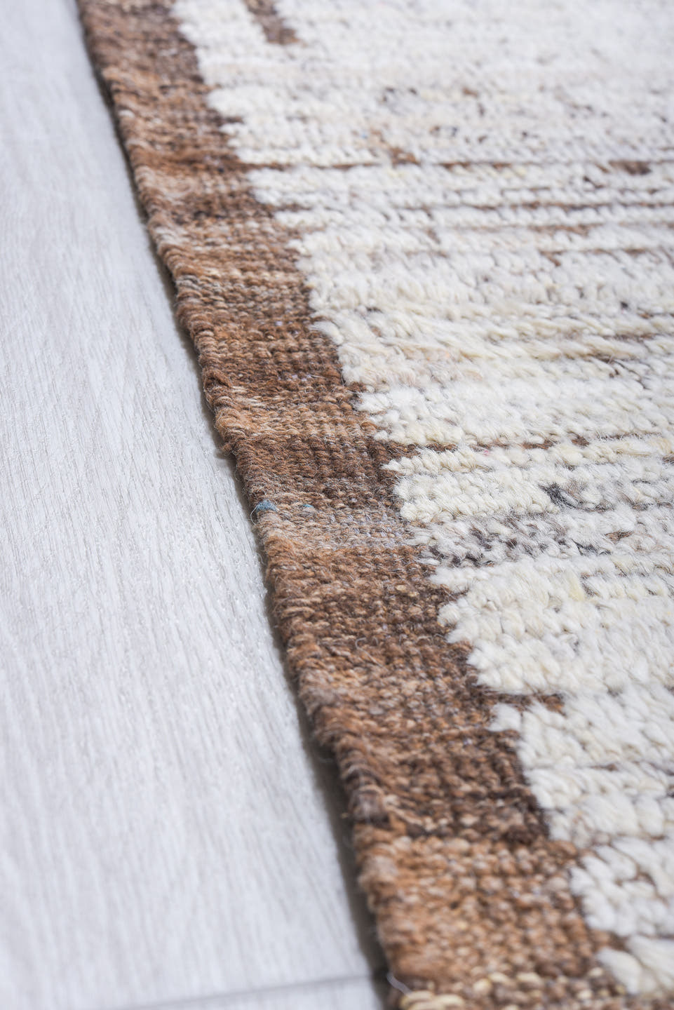 14' x 16' one-of-a-kind handmade vintage Tulu oversize rug. Color palette: ivory, brown, taupe, beige, gray