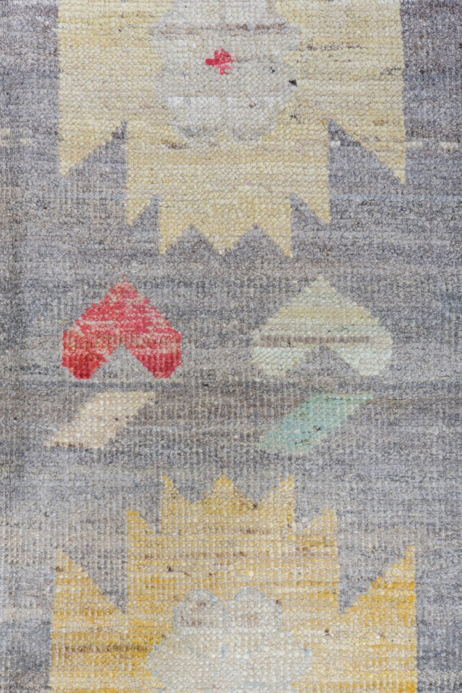 12' x 15' one-of-a-kind handmade vintage Tulu oversize rug. Color palette: blue gray, ivory, aqua, coral, saffron, taupe