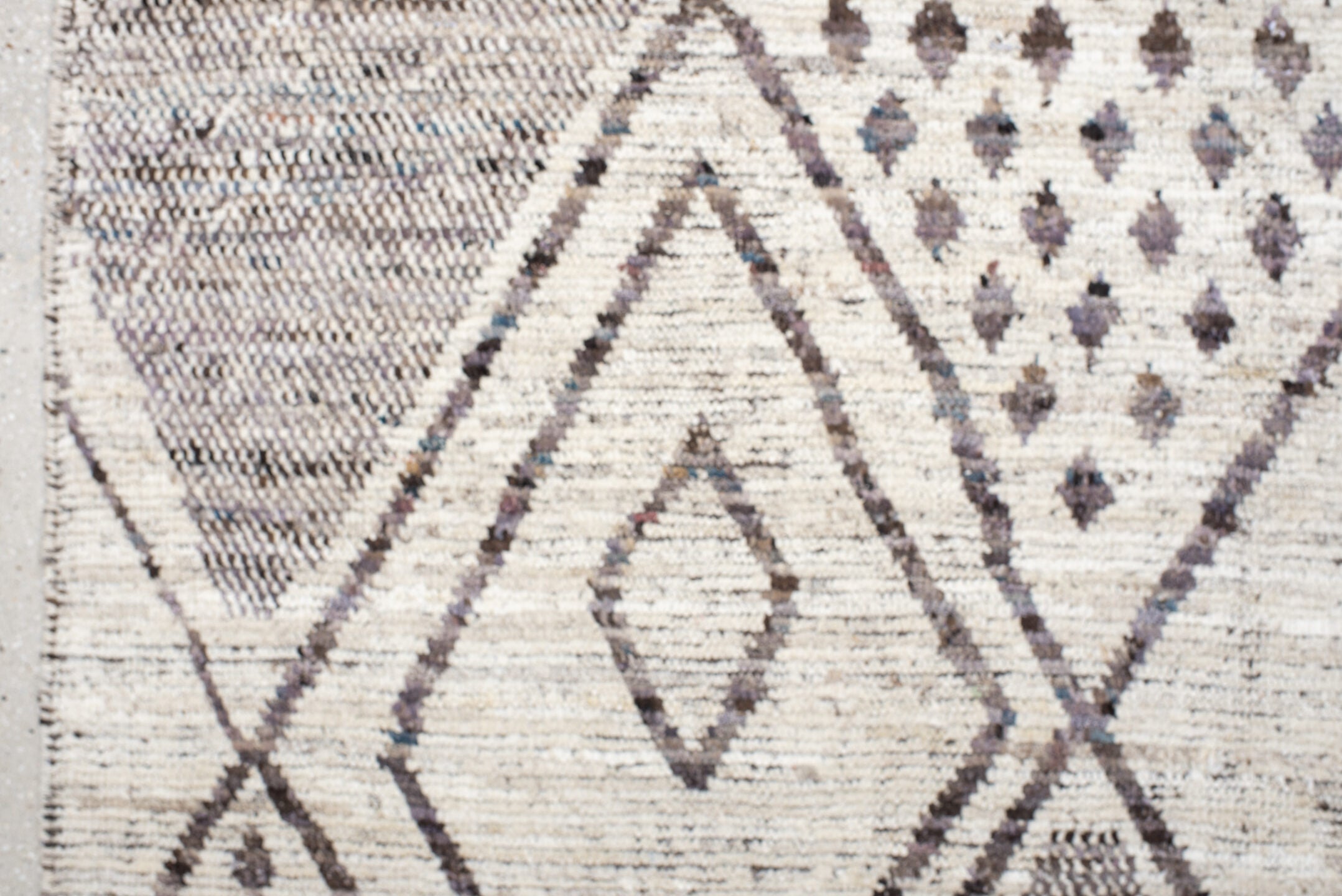 8' x 9' one-of-a-kind handmade vintage Tulu rug. Color palette: black, dark gray, gainsboro, gray, light gray, linen