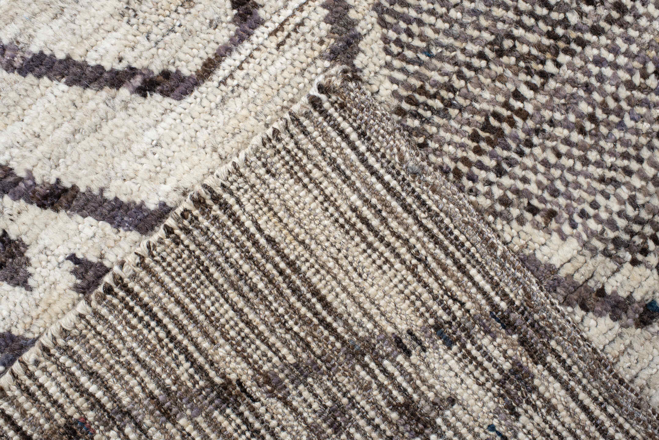 8' x 9' one-of-a-kind handmade vintage Tulu rug. Color palette: black, dark gray, gainsboro, gray, light gray, linen