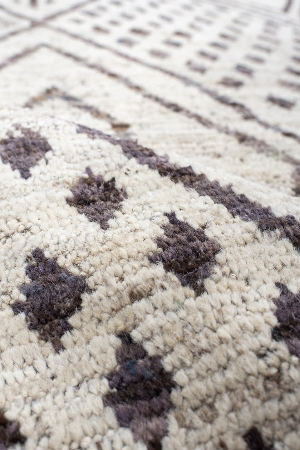 8' x 9' one-of-a-kind handmade vintage Tulu large size rug. Color palette: ivory, taupe, charcoal, gray, cream, beige, black