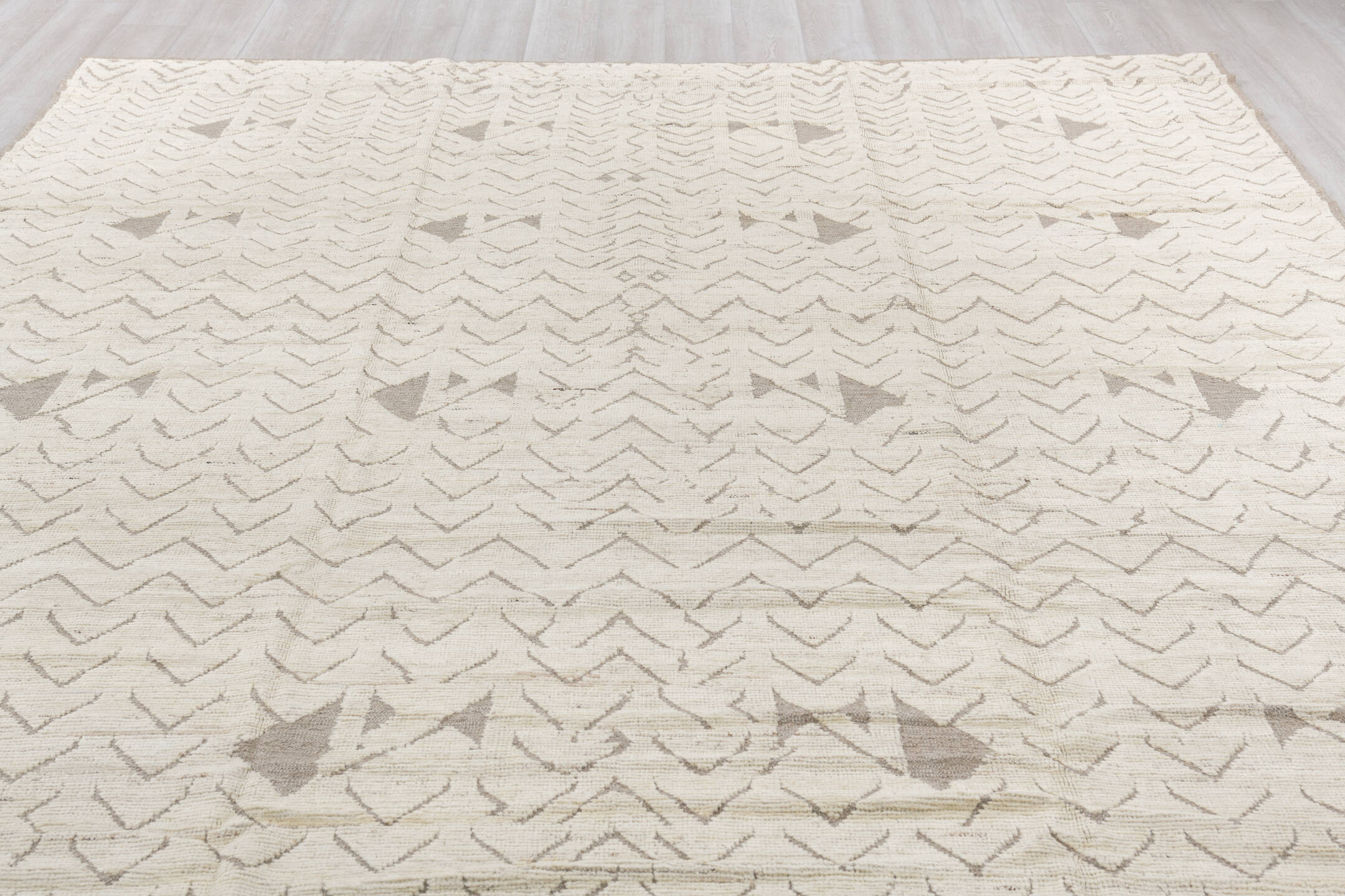 9' x 11' one-of-a-kind handmade vintage Tulu large size rug. Color palette: antiquewhite, beige, floral white, gray