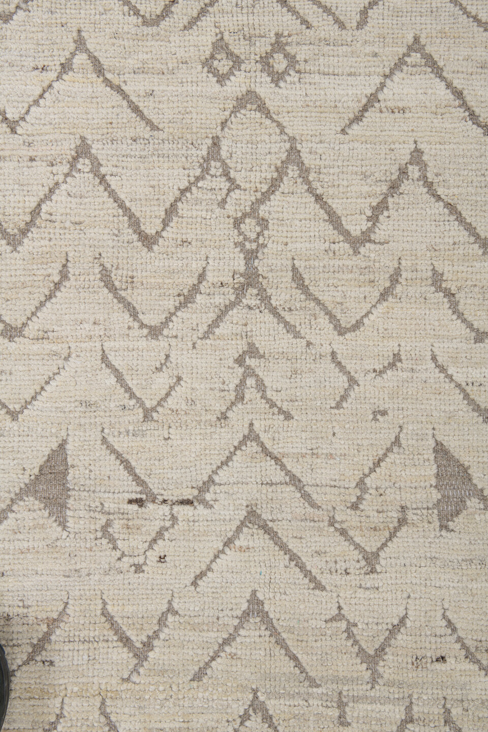 9' x 11' one-of-a-kind handmade vintage Tulu large size rug. Color palette: ivory, taupe, beige, gray