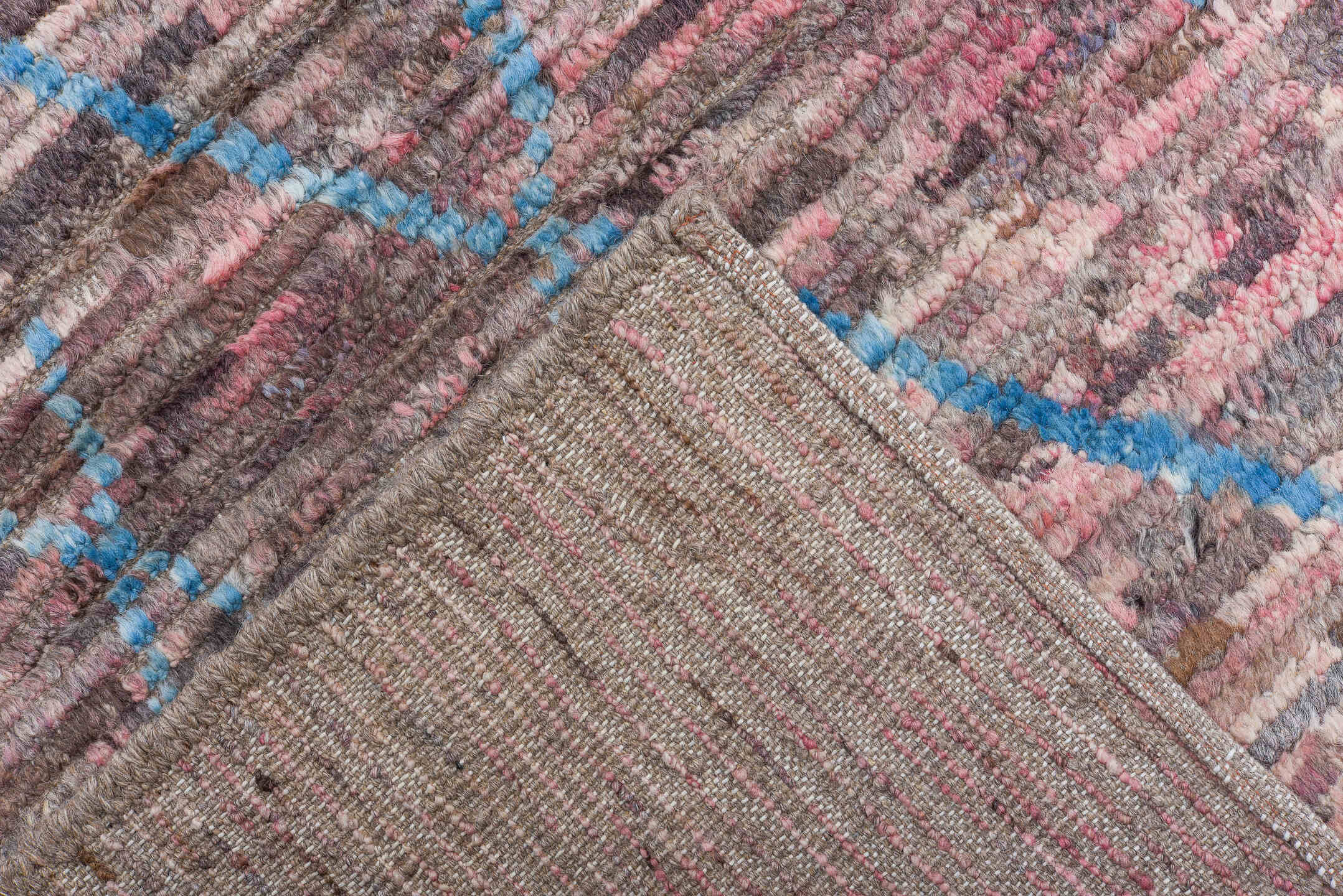 8' x 11' one-of-a-kind handmade vintage Tulu large size rug. Color palette: mauve, taupe, charcoal, blue gray, rose, brown