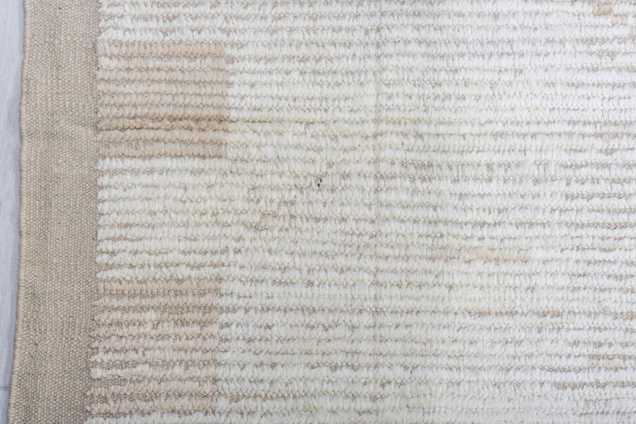 13' x 16' one-of-a-kind handmade vintage Tulu oversize rug. Color palette: ivory, cream, taupe, beige, gray