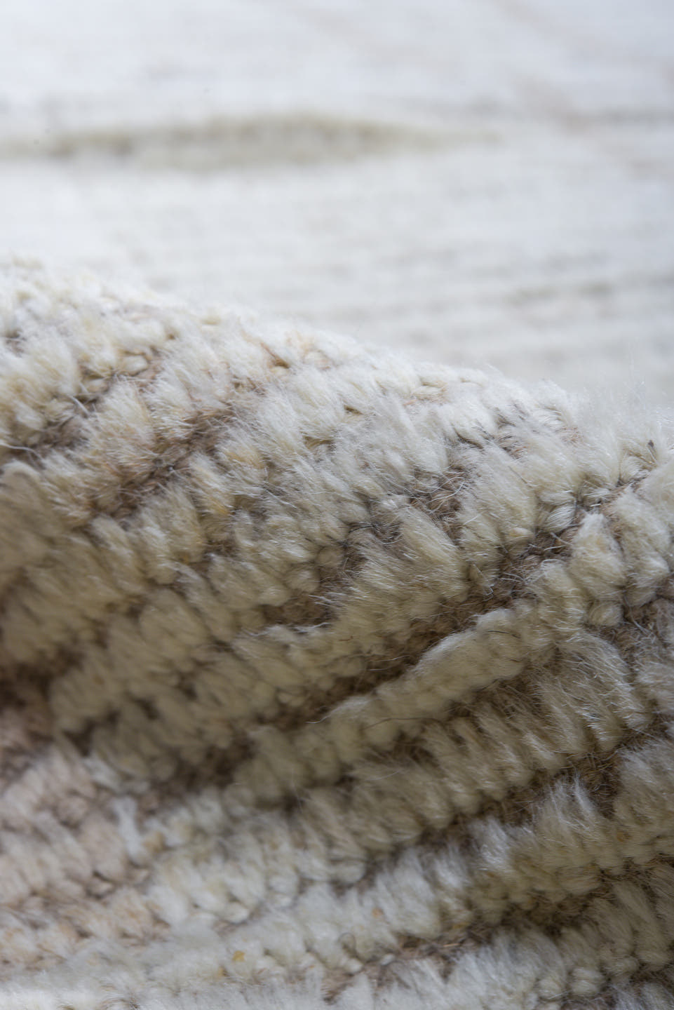 13' x 16' one-of-a-kind handmade vintage Tulu oversize rug. Color palette: ivory, cream, taupe, beige, gray