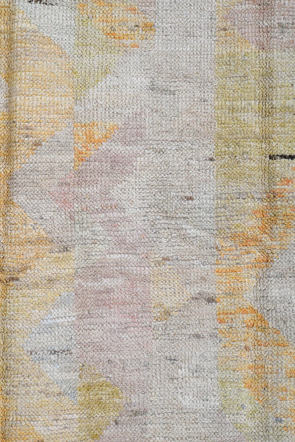 4' x 5' one-of-a-kind handmade vintage Kilim small size rug. Color palette: ivory, saffron, blush, sky blue, sage, taupe