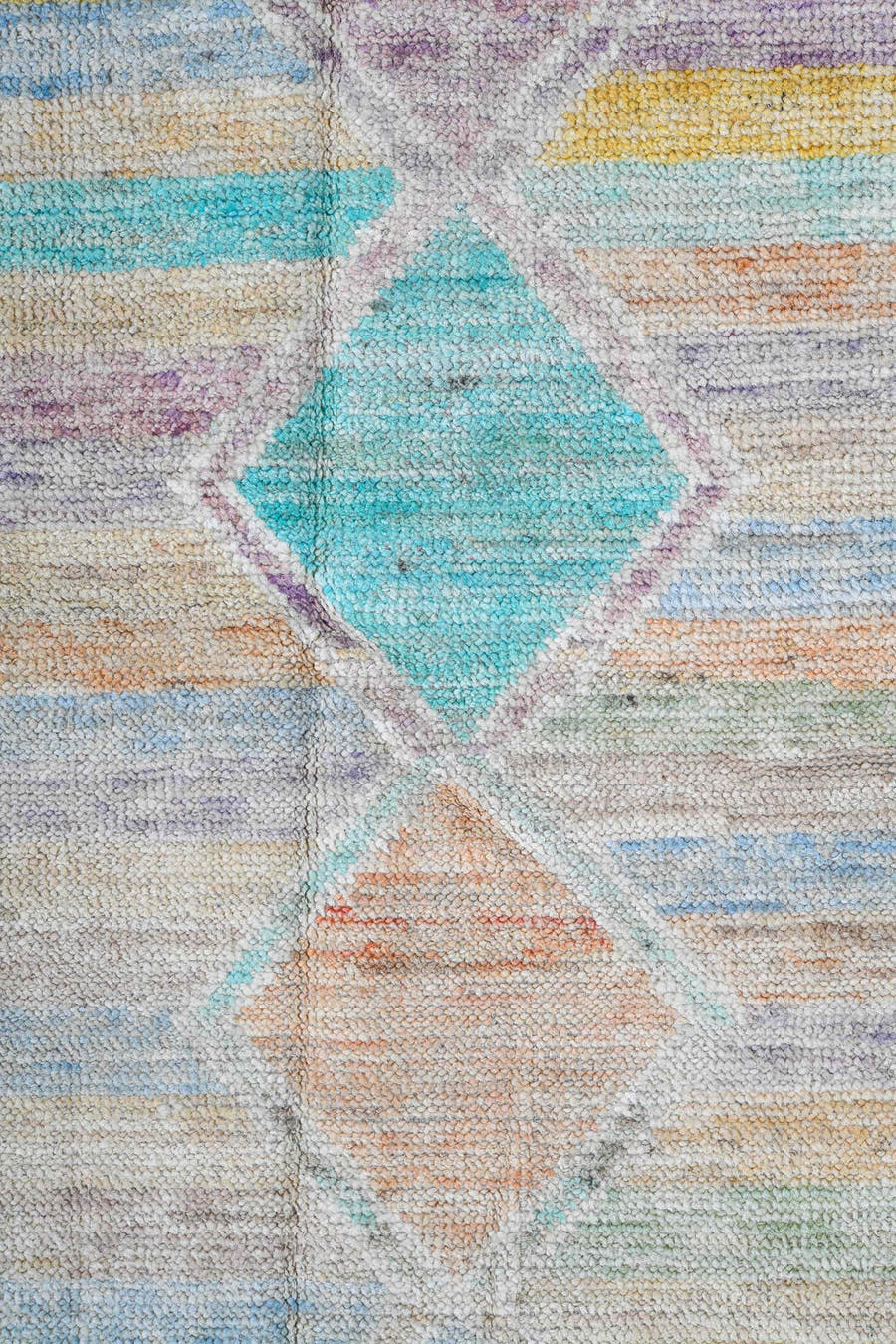 4' x 5' one-of-a-kind handmade vintage Kilim small size rug. Color palette: ivory, aqua, lavender, pale gold, peach