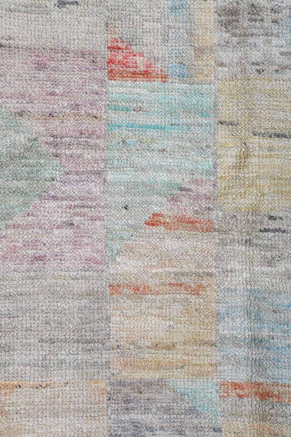 4' x 5' one-of-a-kind handmade vintage Gabbe small size rug. Color palette: ivory, aqua, cream, coral, sage, blush