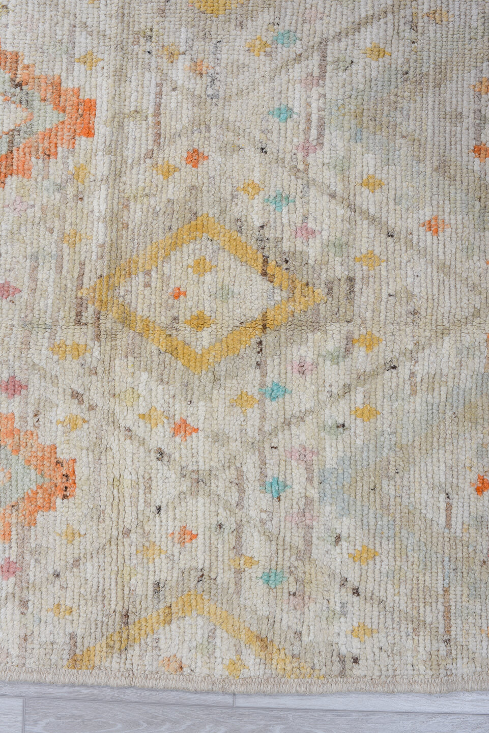 2' x 15' one-of-a-kind handmade vintage Oushak runner rug. Color palette: ivory, taupe, coral, aqua, gold, sand, sage, beige