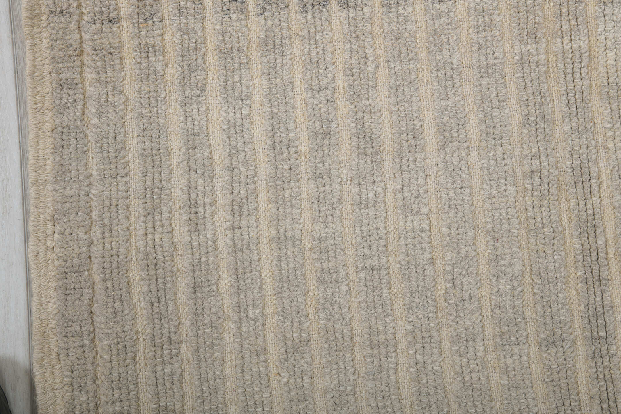 3' x 13' one-of-a-kind handmade vintage Tulu runner rug. Color palette: ivory, gray, taupe, cream, beige