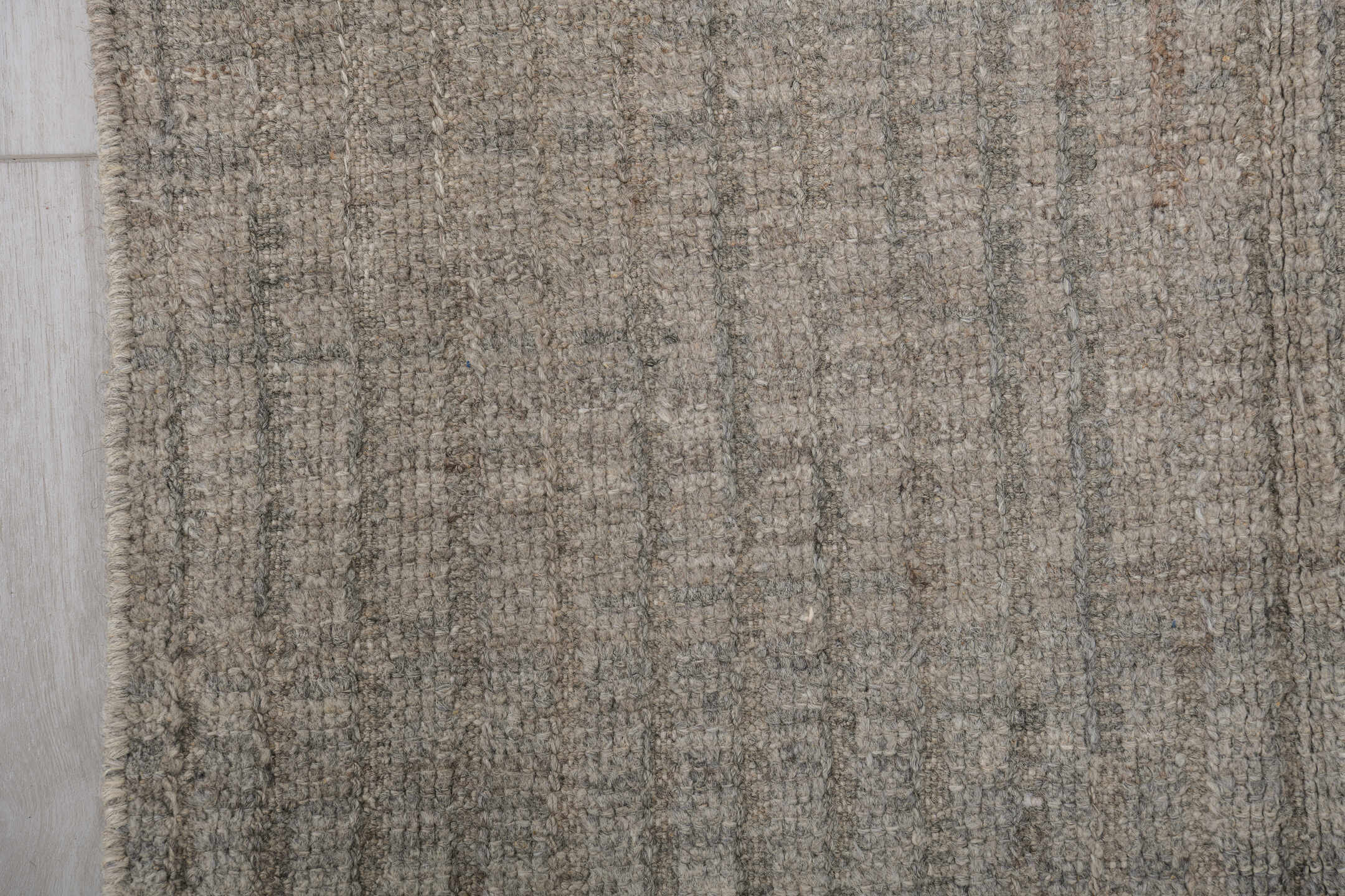 2' x 9' one-of-a-kind handmade vintage Tulu runner rug. Color palette: ivory, taupe, beige, gray