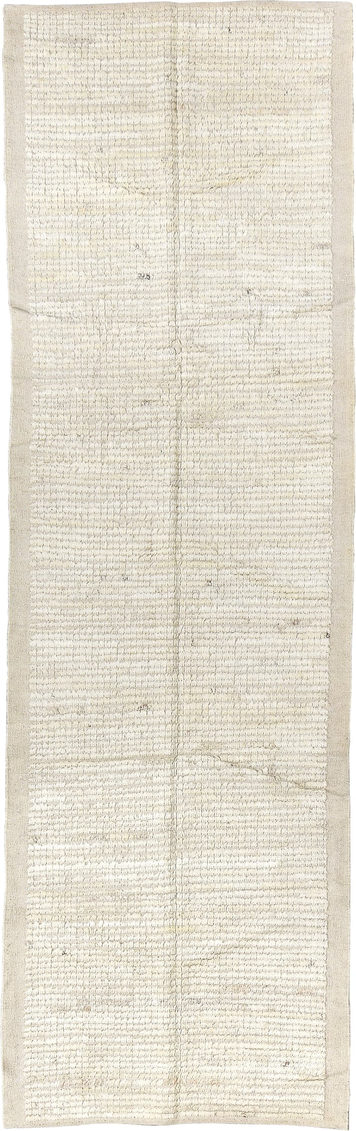 3' x 10' one-of-a-kind handmade vintage Tulu runner rug. Color palette: ivory, cream, beige, taupe, gray