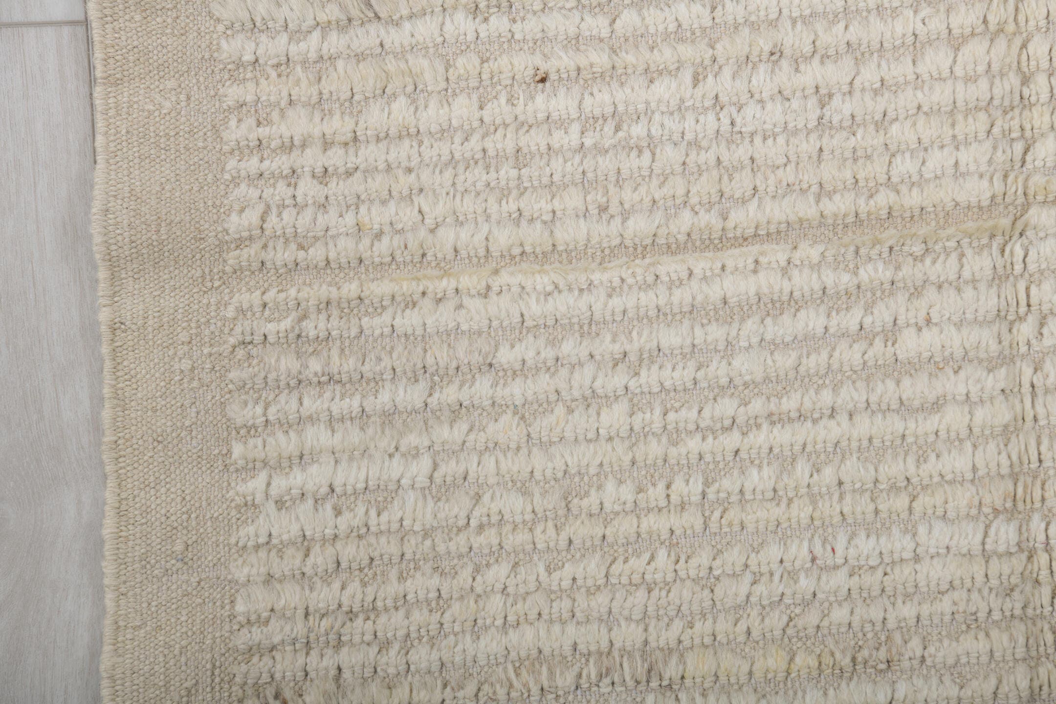 3' x 10' one-of-a-kind handmade vintage Tulu runner rug. Color palette: ivory, cream, beige, taupe, gray