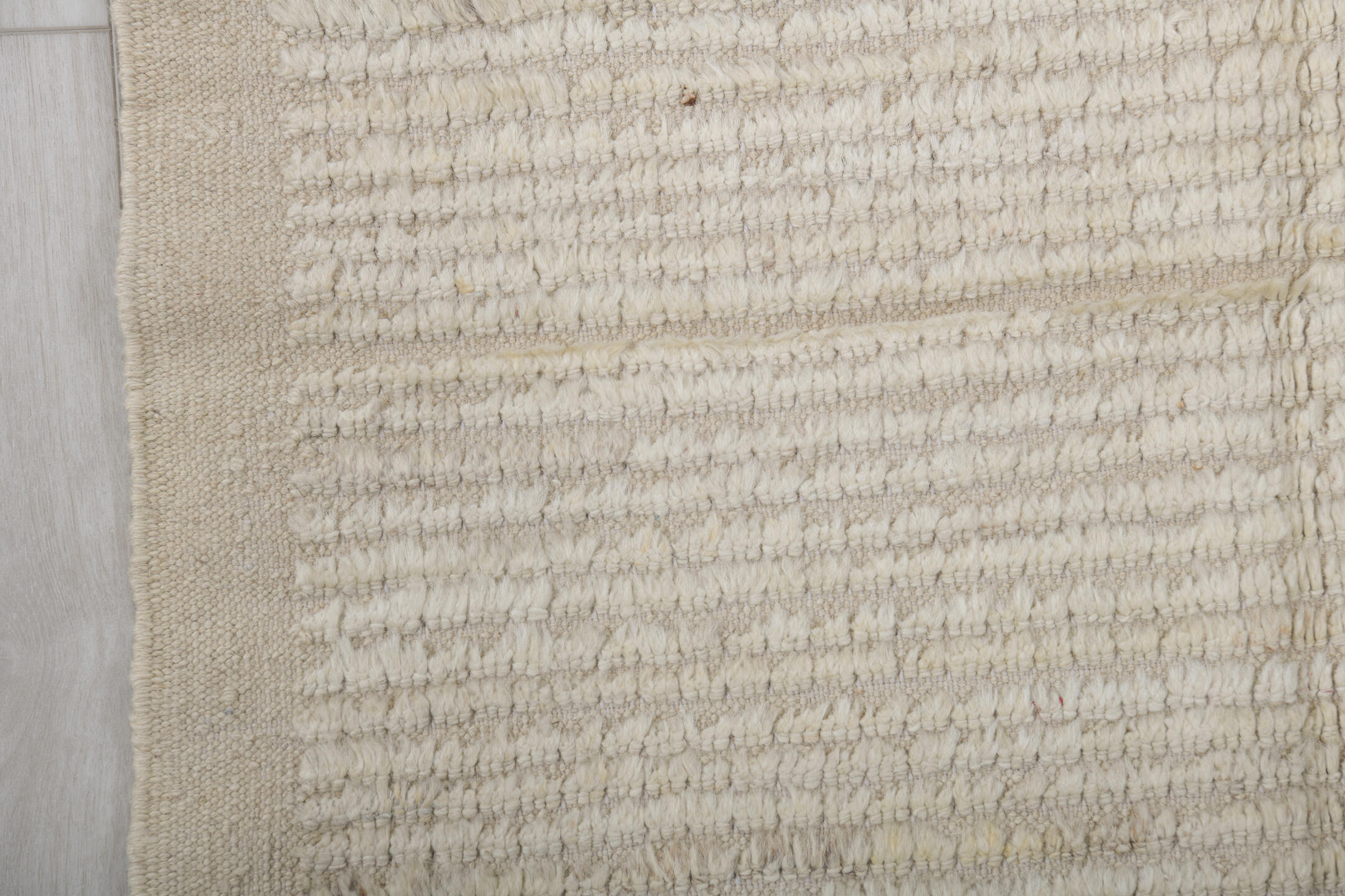 3' x 10' one-of-a-kind handmade vintage Tulu runner rug. Color palette: ivory, cream, beige, taupe, gray