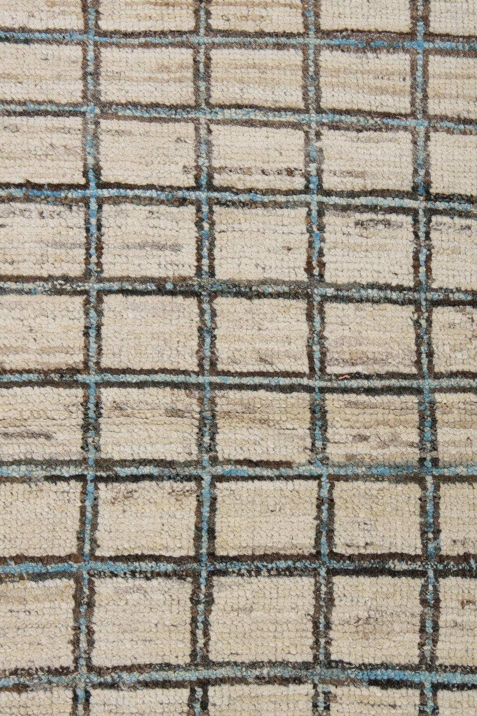3' x 9' one-of-a-kind handmade vintage Tulu runner rug. Color palette: ivory, charcoal, taupe, black, gray, beige