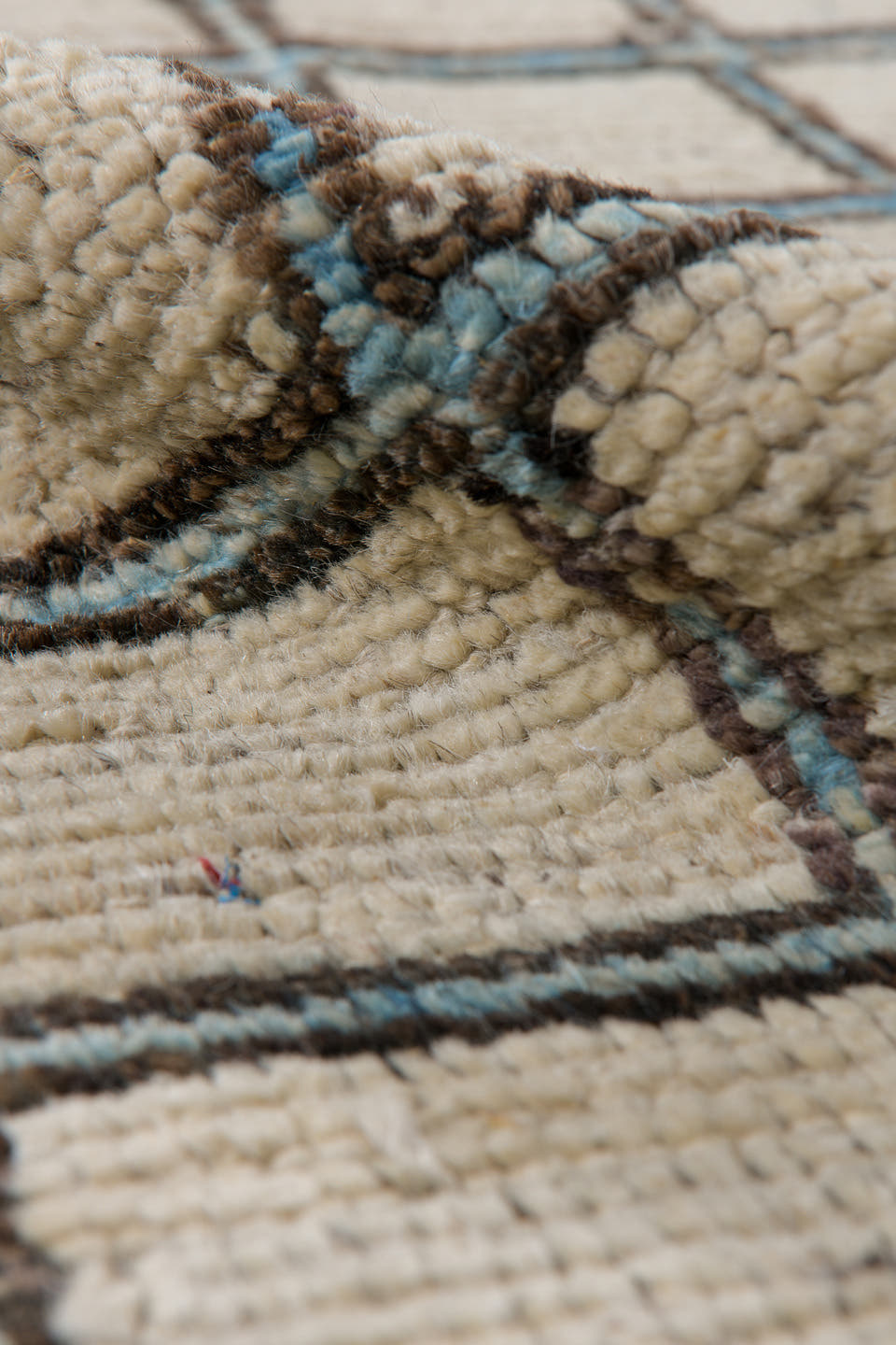3' x 9' one-of-a-kind handmade vintage Tulu runner rug. Color palette: ivory, charcoal, taupe, black, gray, beige