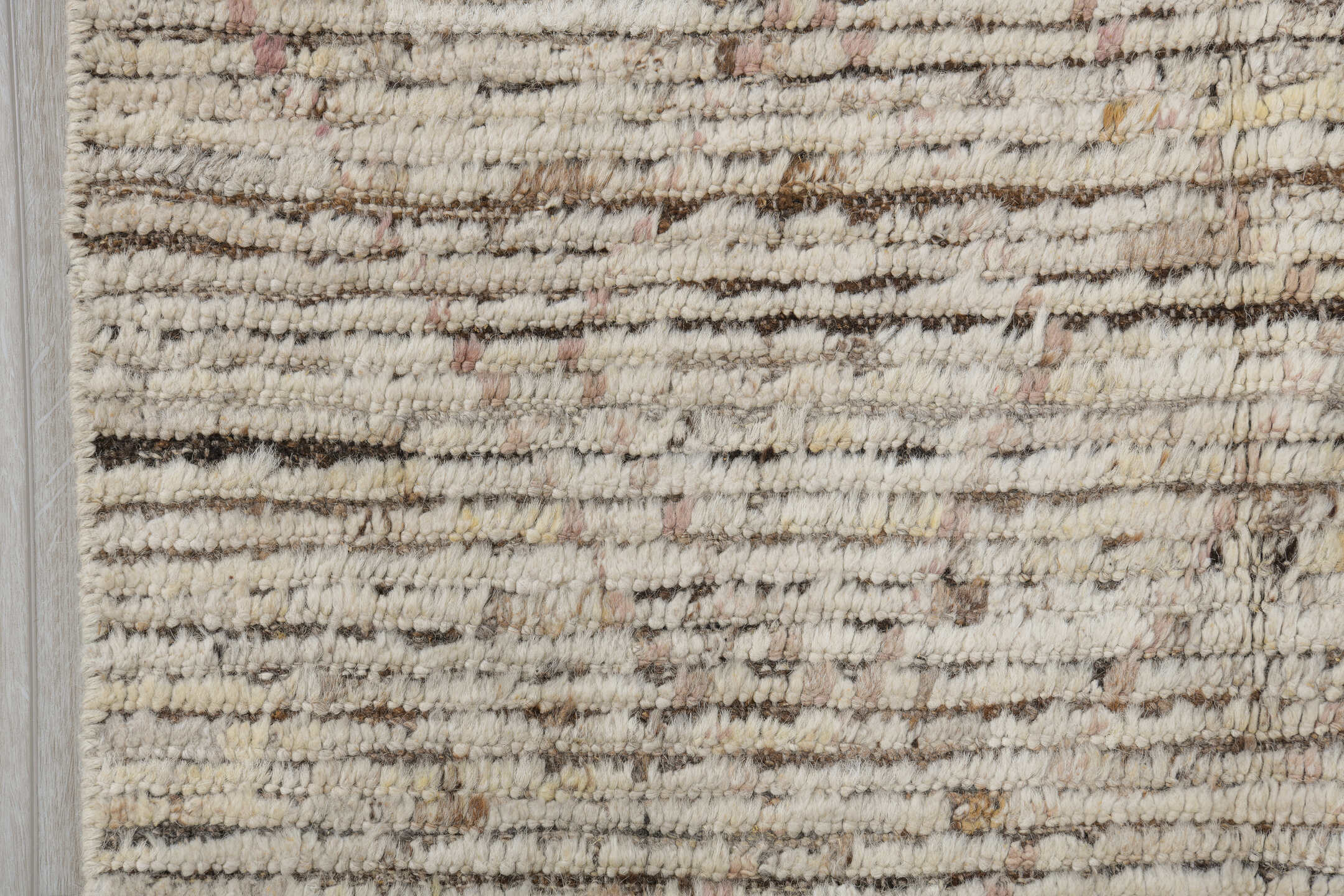 2' x 13' one-of-a-kind handmade vintage Tulu runner rug. Color palette: ivory, taupe, brown, cream, rose, beige, gray, pink