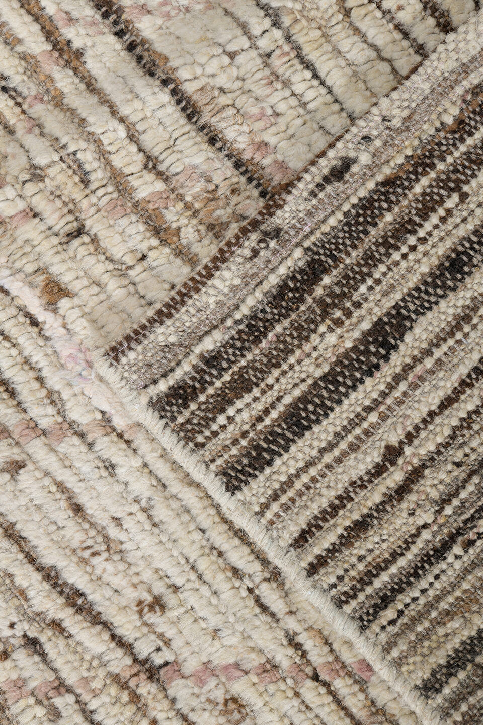 2' x 13' one-of-a-kind handmade vintage Tulu runner rug. Color palette: ivory, taupe, brown, cream, rose, beige, gray, pink