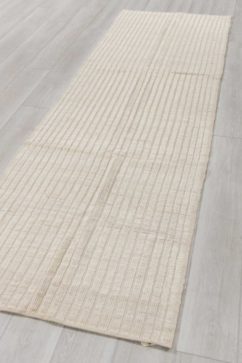 3' x 9' one-of-a-kind handmade vintage Tulu runner rug. Color palette: ivory, beige, cream, taupe, gray