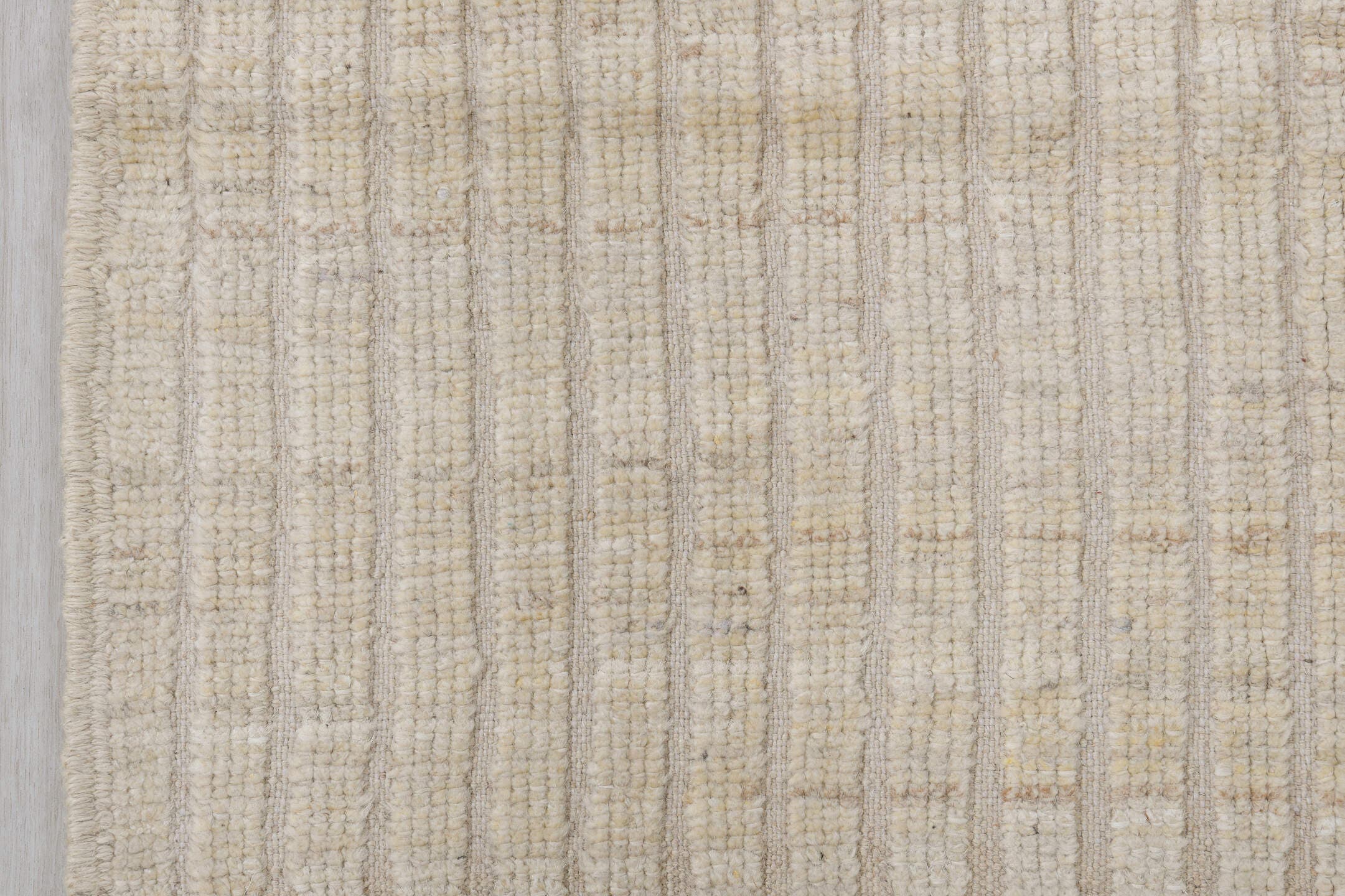 3' x 9' one-of-a-kind handmade vintage Tulu runner rug. Color palette: ivory, beige, cream, taupe, gray