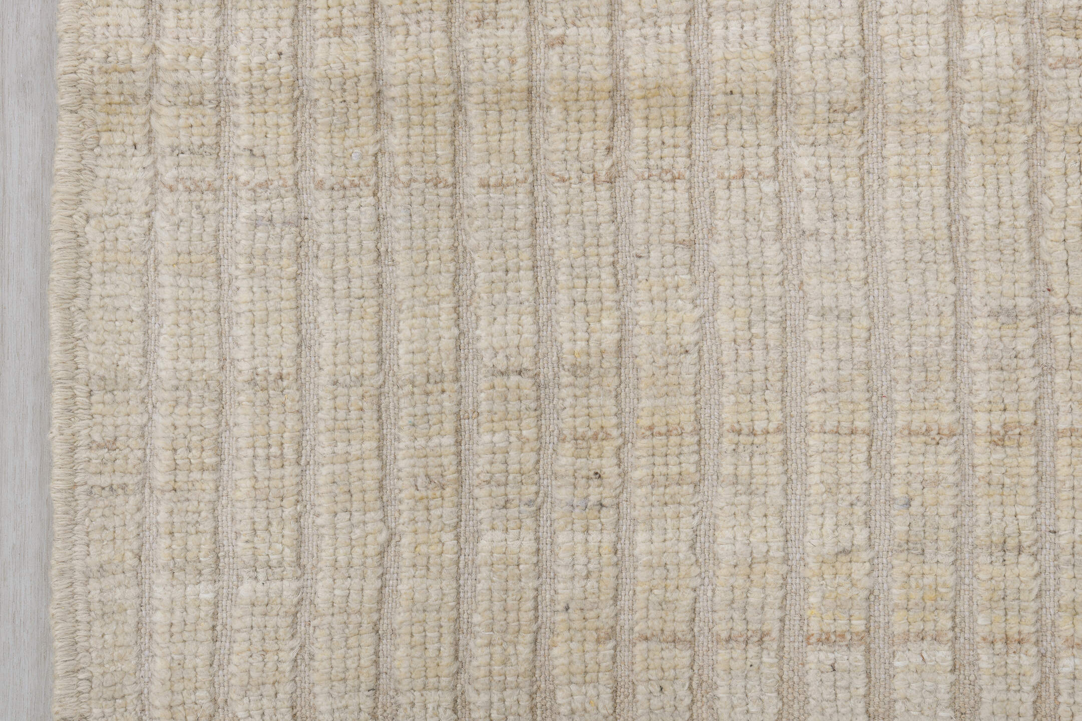 3' x 9' one-of-a-kind handmade vintage Tulu runner rug. Color palette: ivory, beige, cream, taupe, gray