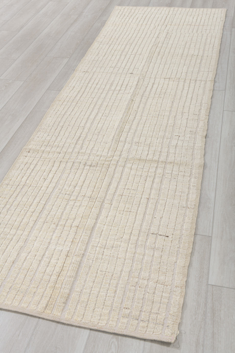 3' x 10' one-of-a-kind handmade vintage Tulu runner rug. Color palette: ivory, cream, beige, taupe, light gray, gray