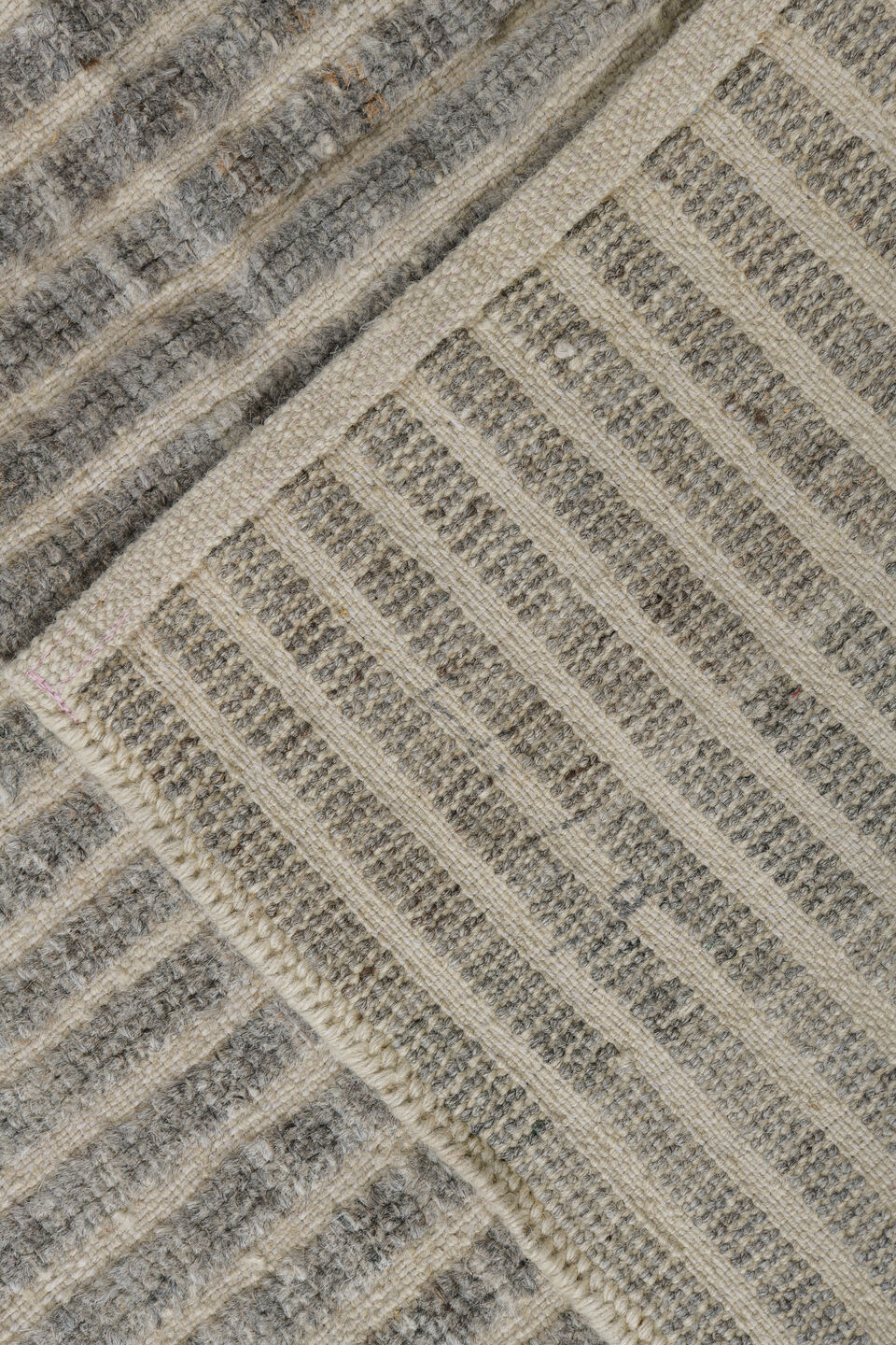 3' x 9' one-of-a-kind handmade vintage Tulu runner rug. Color palette: ivory, gray, taupe, brown, charcoal, beige, black