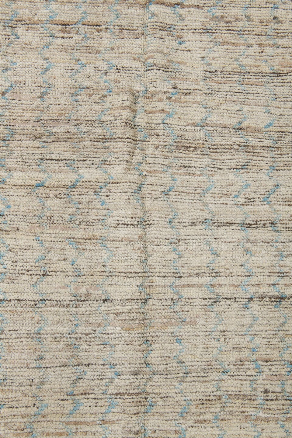 3' x 10' one-of-a-kind handmade vintage Tulu runner rug. Color palette: ivory, blue gray, taupe, charcoal, gray, blue, beige