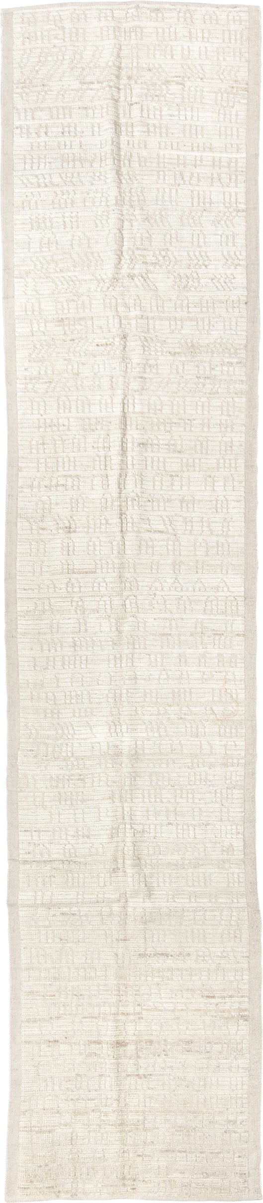 2' x 13' one-of-a-kind handmade vintage Tulu runner rug. Color palette: ivory, cream, beige, taupe, gray