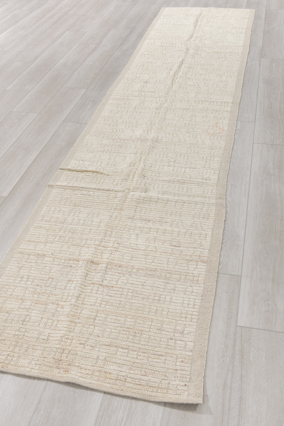 2' x 13' one-of-a-kind handmade vintage Tulu runner rug. Color palette: ivory, cream, beige, taupe, gray