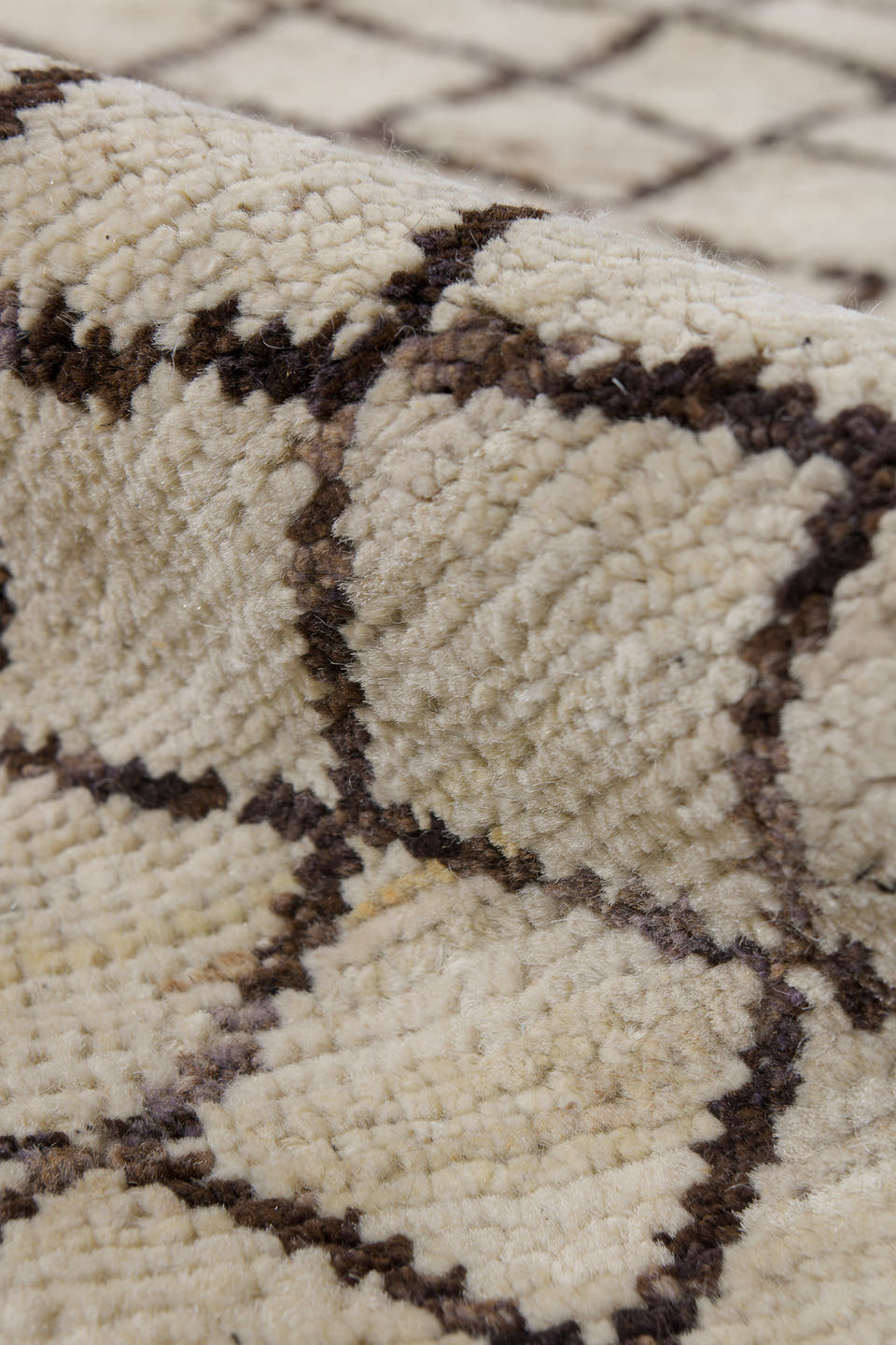 2' x 9' one-of-a-kind handmade vintage Tulu runner rug. Color palette: ivory, brown, taupe, beige, gray