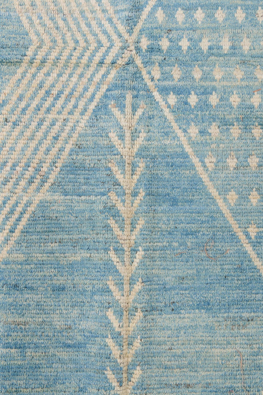 2' x 9' one-of-a-kind handmade vintage Tulu runner rug. Color palette: sky blue, ivory, slate, light blue, gray