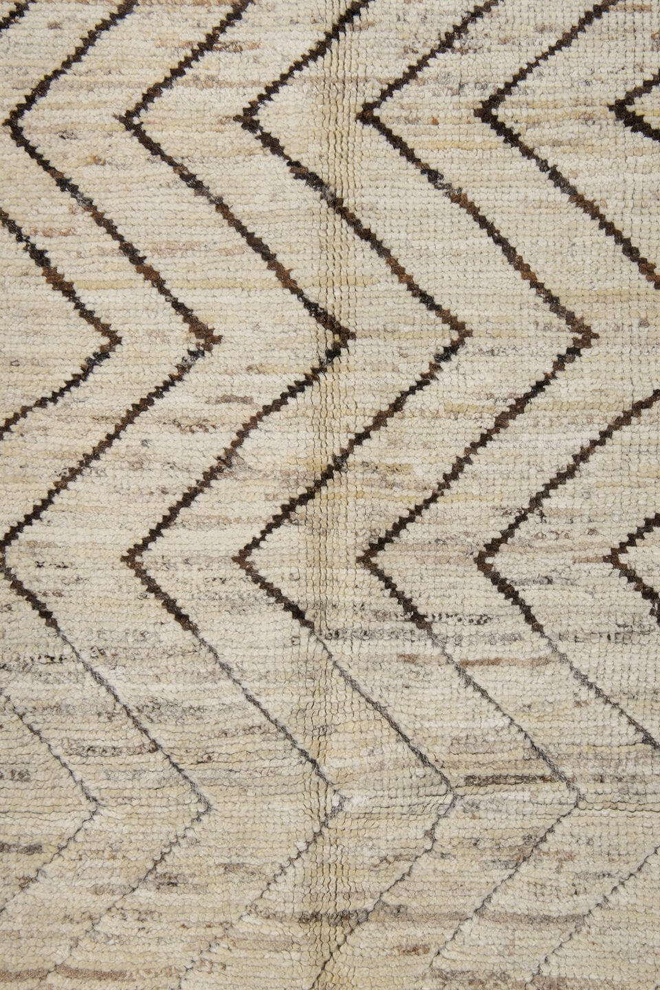 3' x 8' one-of-a-kind handmade vintage Tulu runner rug. Color palette: ivory, taupe, dark brown, cream, beige, gray, brown