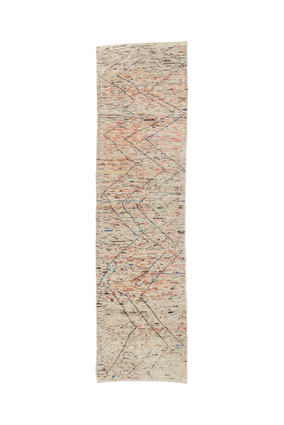 2' x 9' one-of-a-kind handmade vintage Tulu runner rug. Color palette: arapawa, black, blue, brown, dark gray, gainsboro