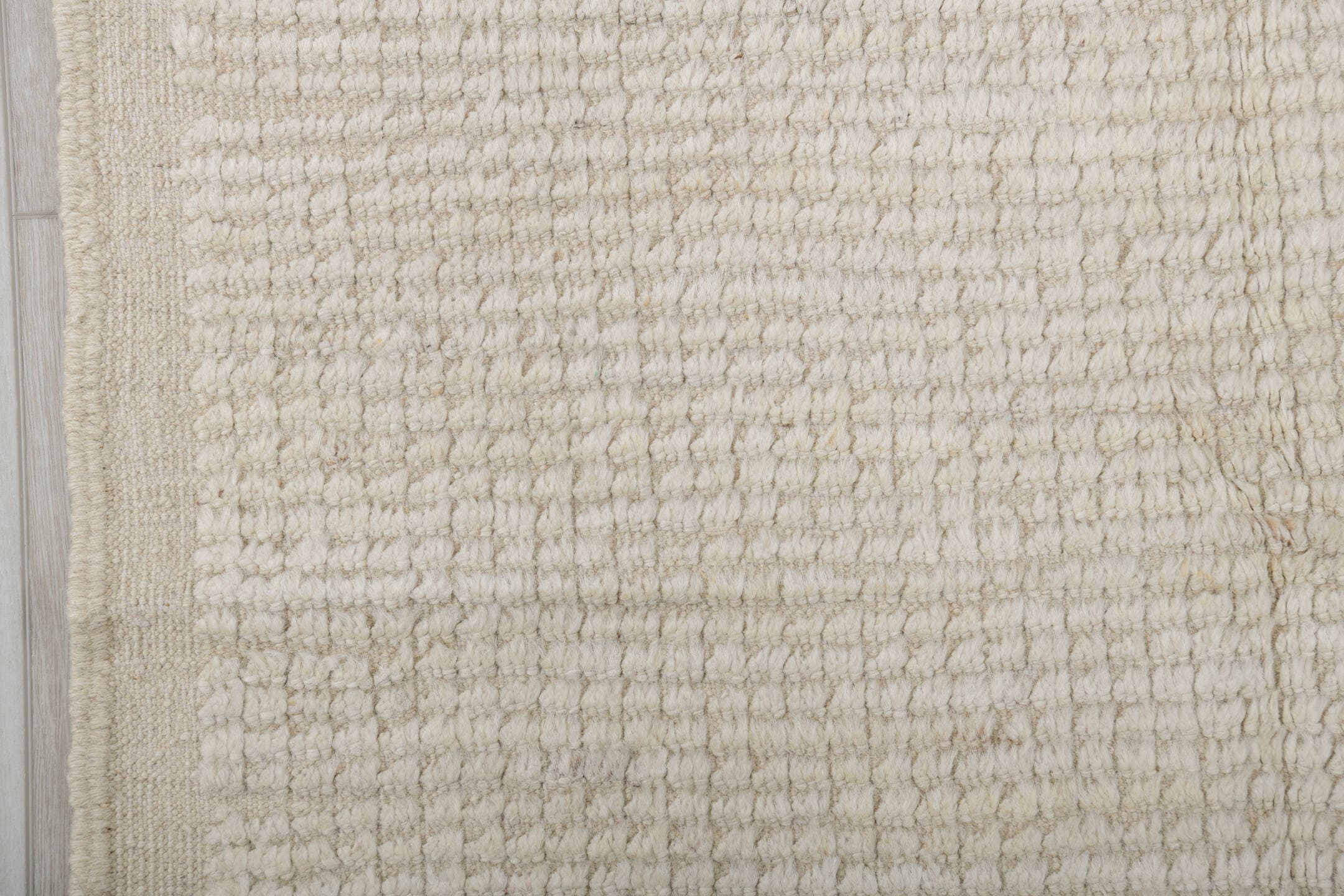 3' x 9' one-of-a-kind handmade vintage Tulu runner rug. Color palette: ivory, cream, beige