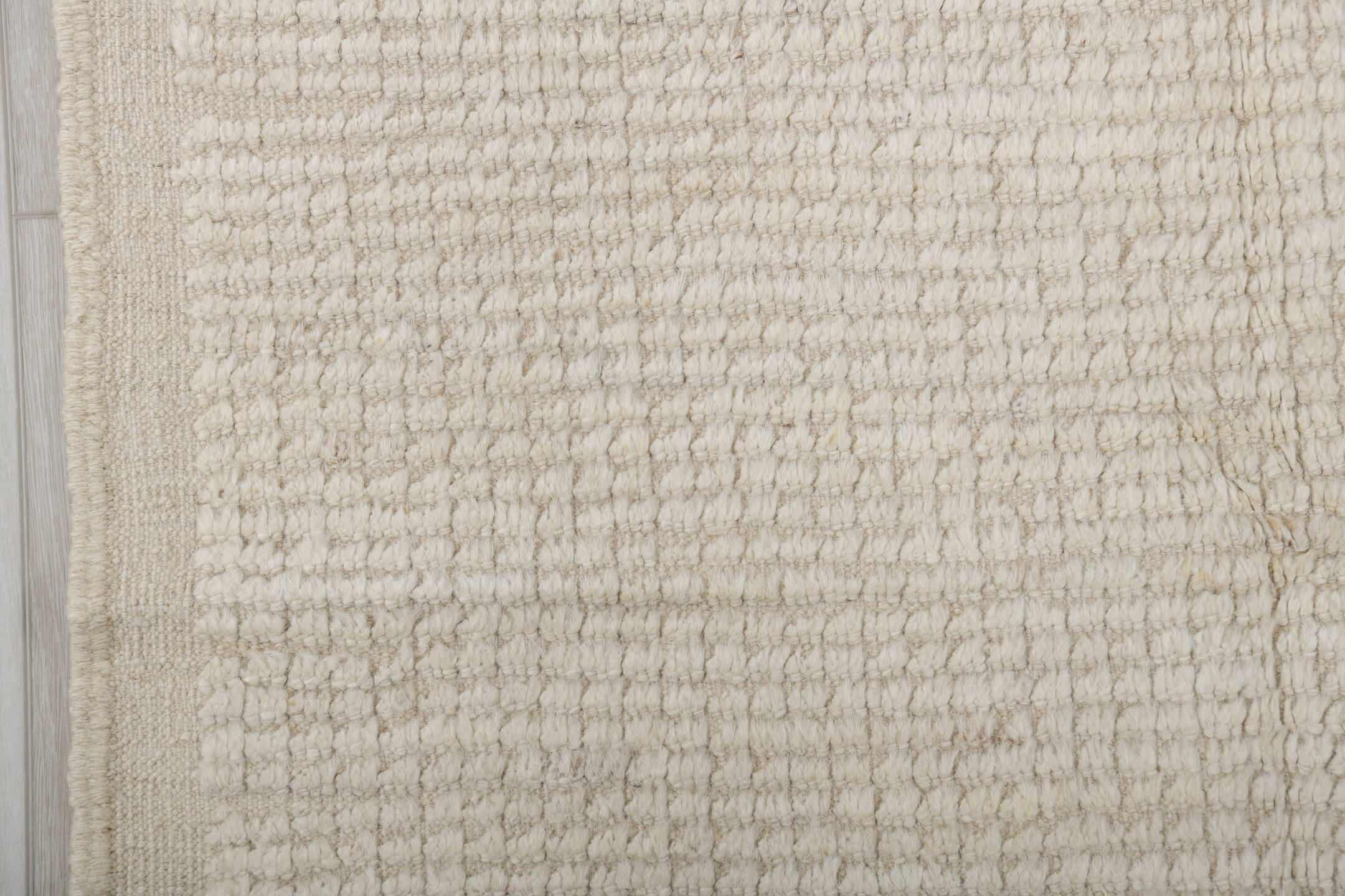 3' x 9' one-of-a-kind handmade vintage Tulu runner rug. Color palette: ivory, cream, beige