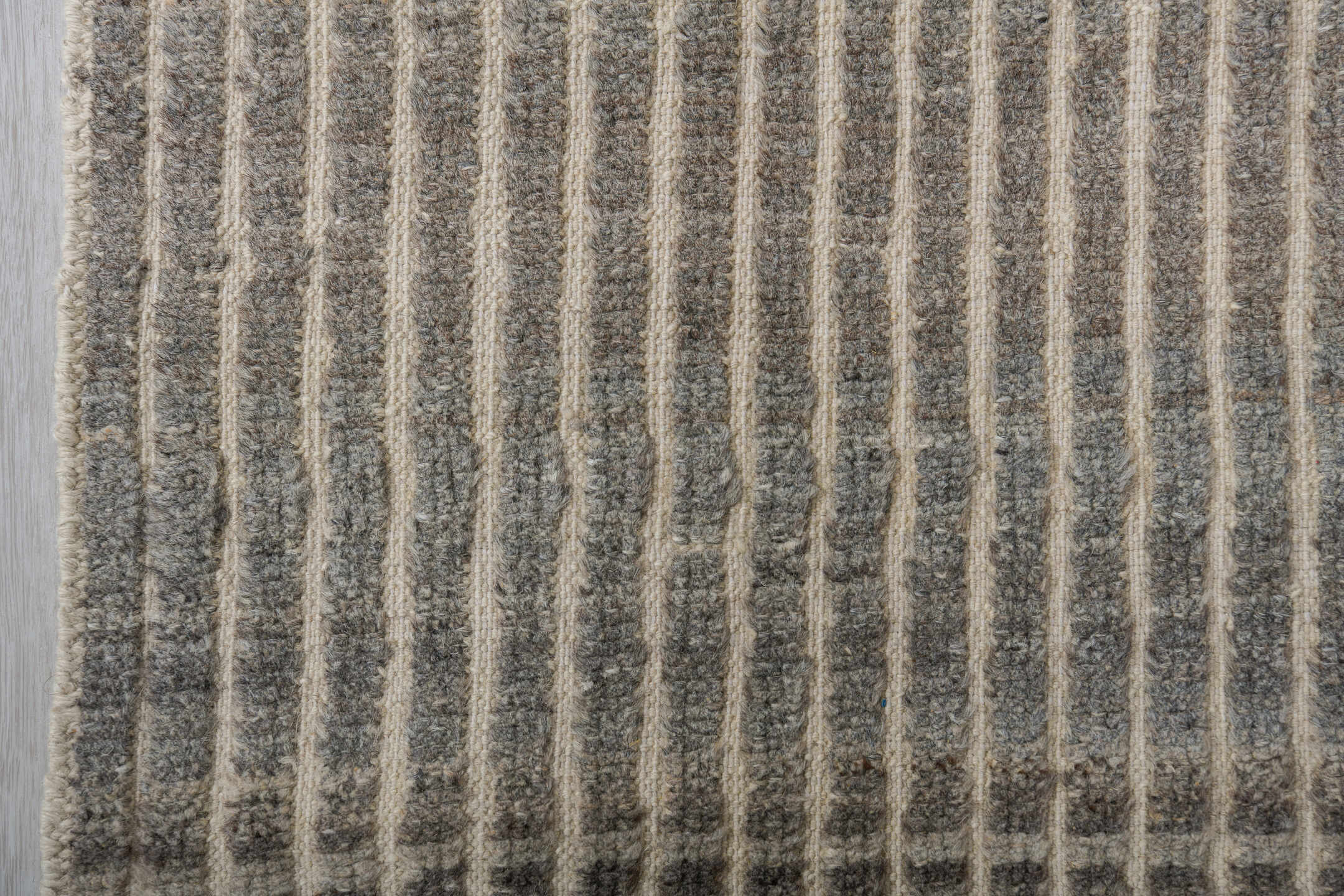 3' x 9' one-of-a-kind handmade vintage Tulu runner rug. Color palette: ivory, charcoal, taupe, gray, black, beige