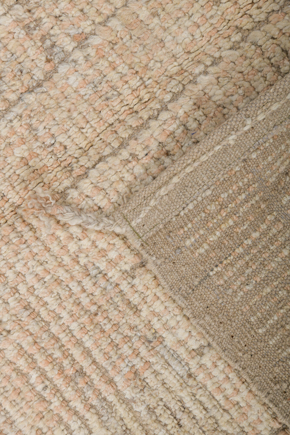 2' x 13' one-of-a-kind handmade vintage Tulu runner rug. Color palette: ivory, beige, taupe, sand, pale peach, camel