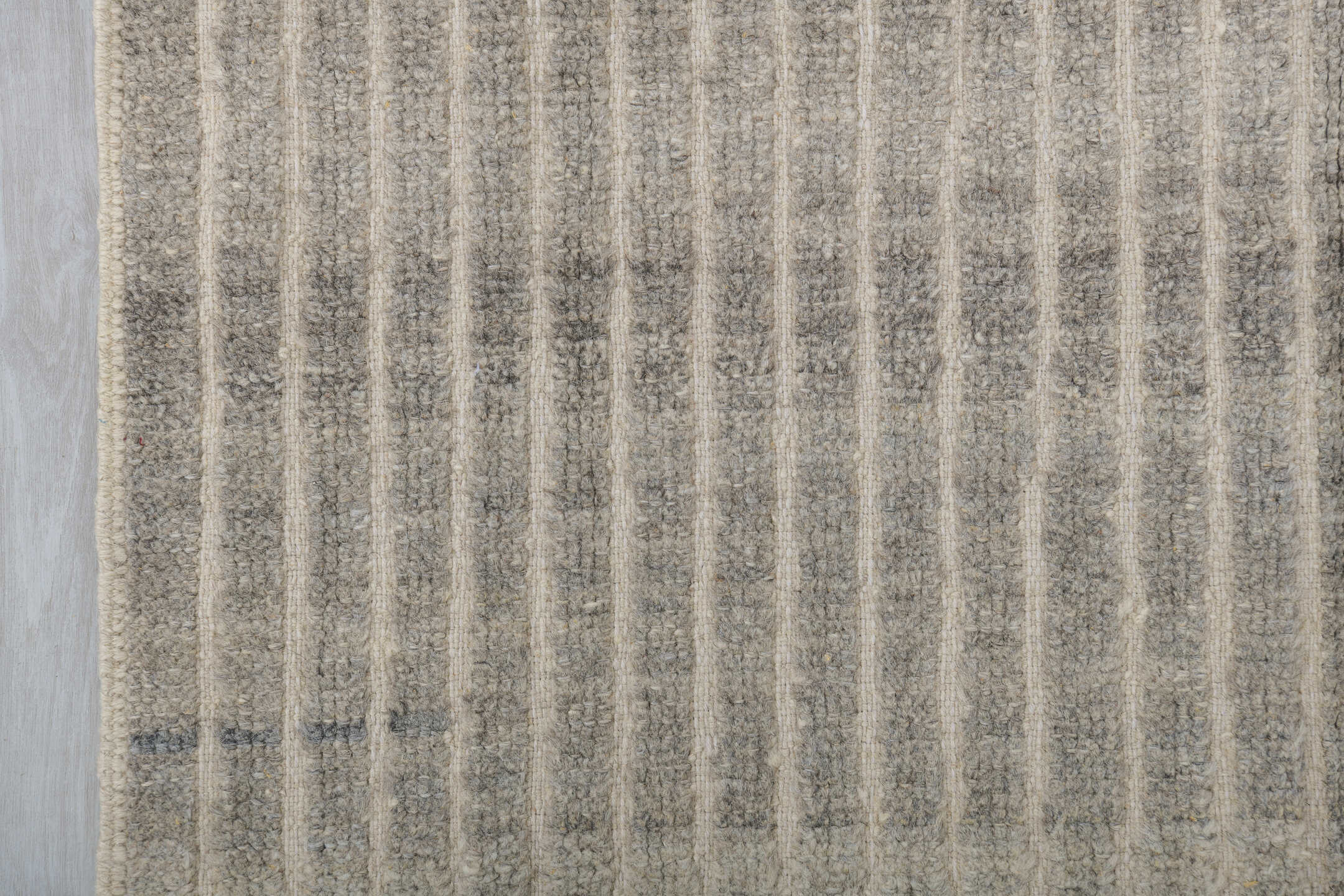 3' x 9' one-of-a-kind handmade vintage Tulu runner rug. Color palette: dim gray, gray, light gray, off-white, pink, silver