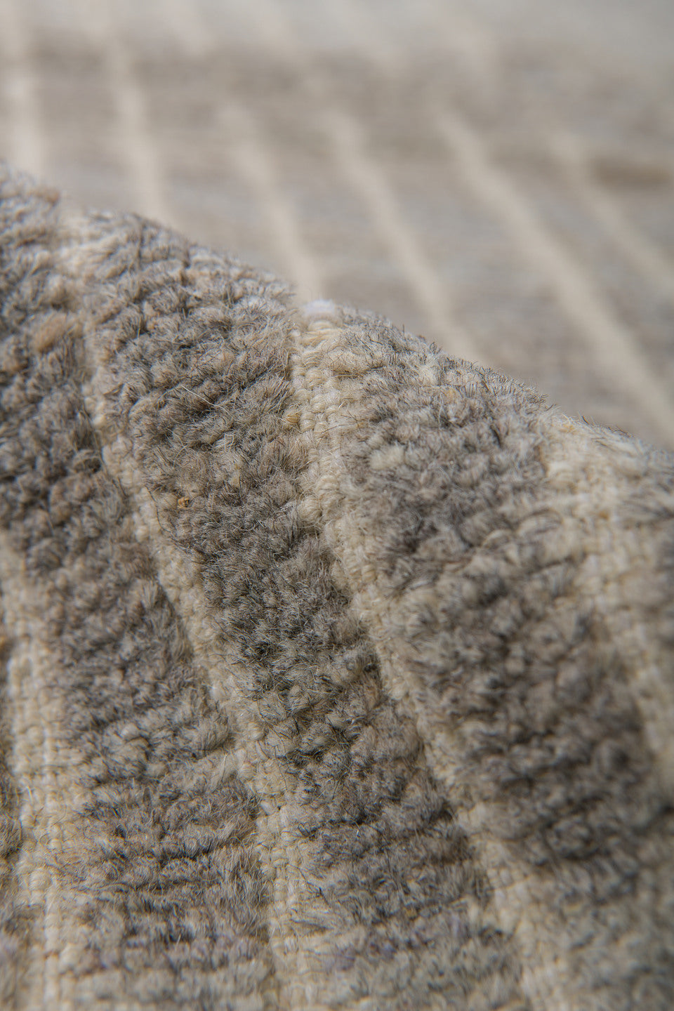 3' x 9' one-of-a-kind handmade vintage Tulu runner rug. Color palette: dim gray, gray, light gray, off-white, pink, silver