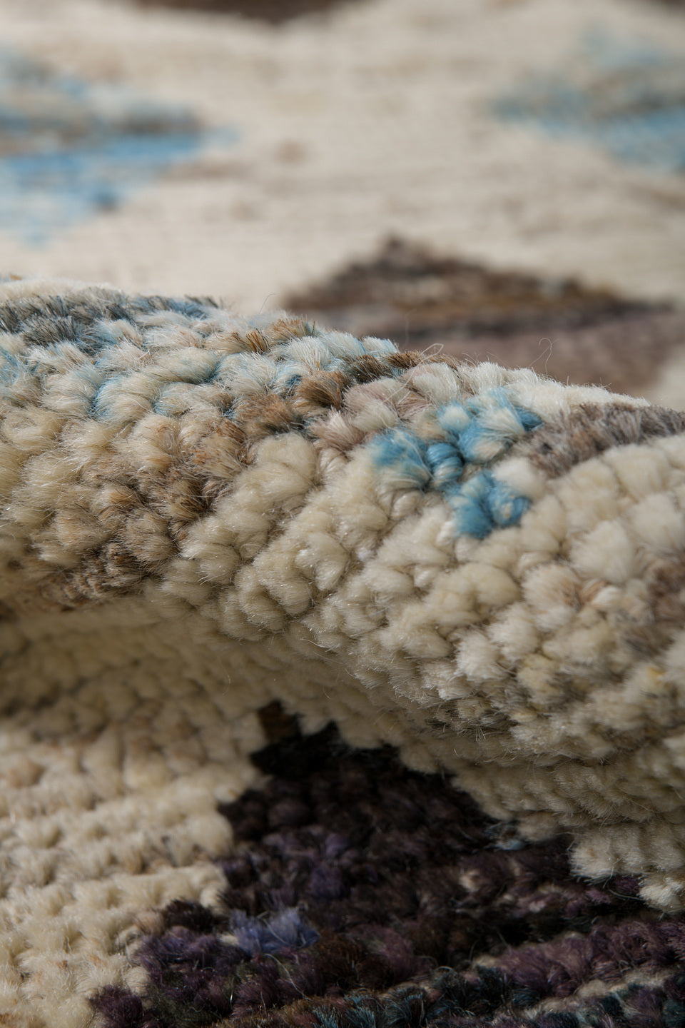 2' x 9' one-of-a-kind handmade vintage Tulu runner rug. Color palette: ivory, brown, sky_blue, taupe, charcoal, light blue