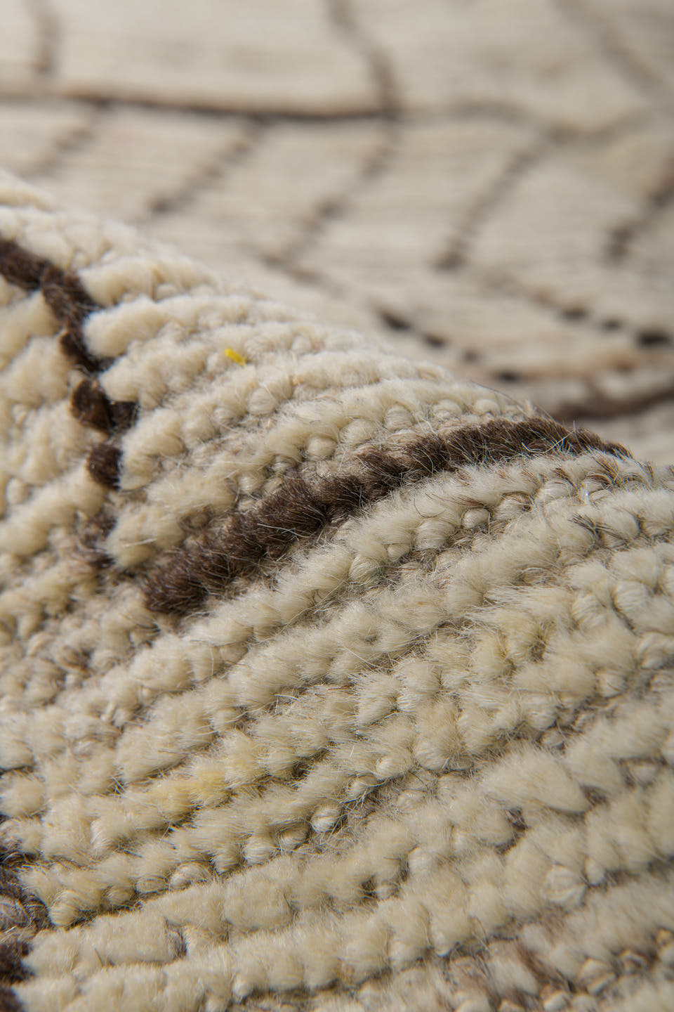 3' x 9' one-of-a-kind handmade vintage Tulu runner rug. Color palette: ivory, taupe, charcoal, beige, gray, black