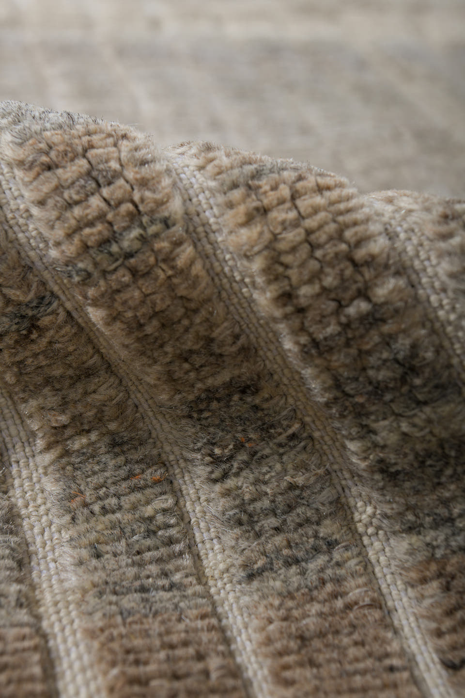 3' x 10' one-of-a-kind handmade vintage Tulu runner rug. Color palette: ivory, taupe, gray, beige, camel