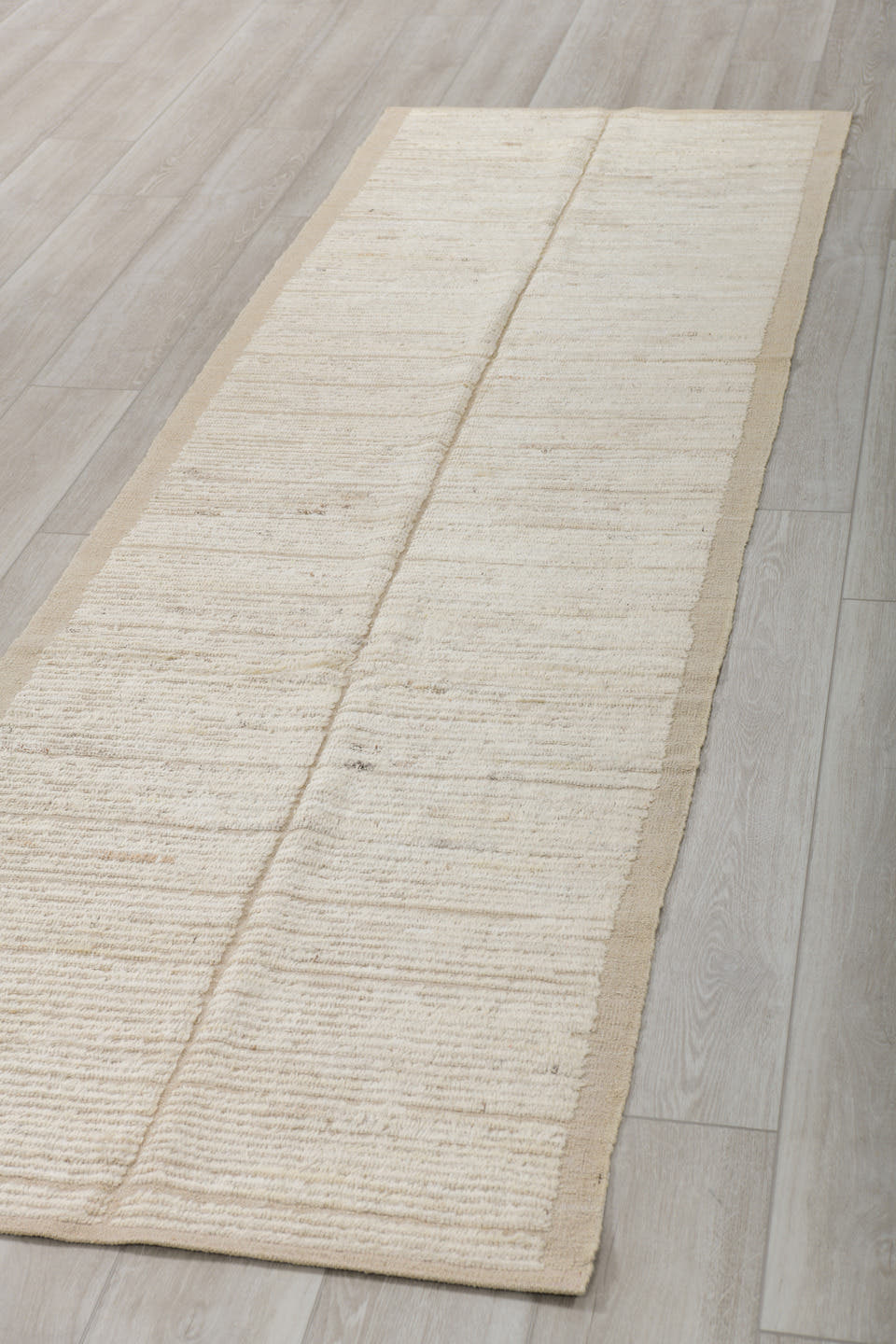 2' x 10' one-of-a-kind handmade vintage Tulu runner rug. Color palette: ivory, cream, beige, taupe, gray