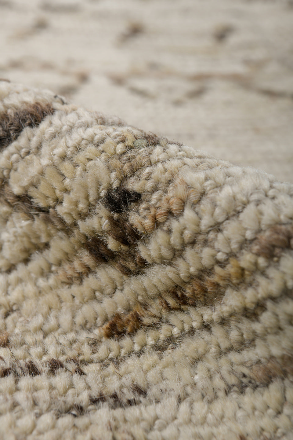 3' x 9' one-of-a-kind handmade vintage Tulu runner rug. Color palette: brown, dark gray, gray, light gray, off-white, silver