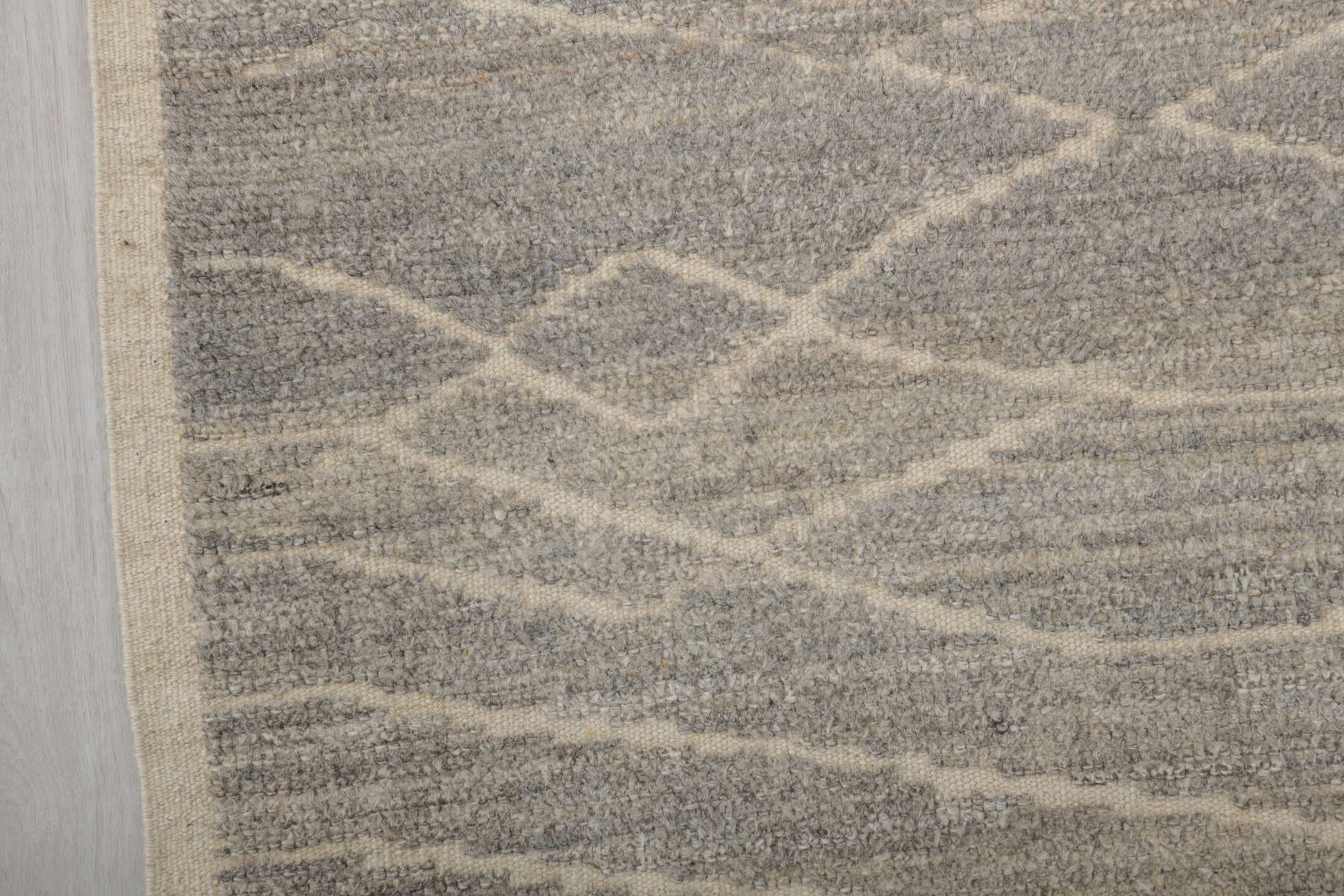 3' x 10' one-of-a-kind handmade vintage Tulu runner rug. Color palette: taupe, ivory, gray, cream, greige, beige