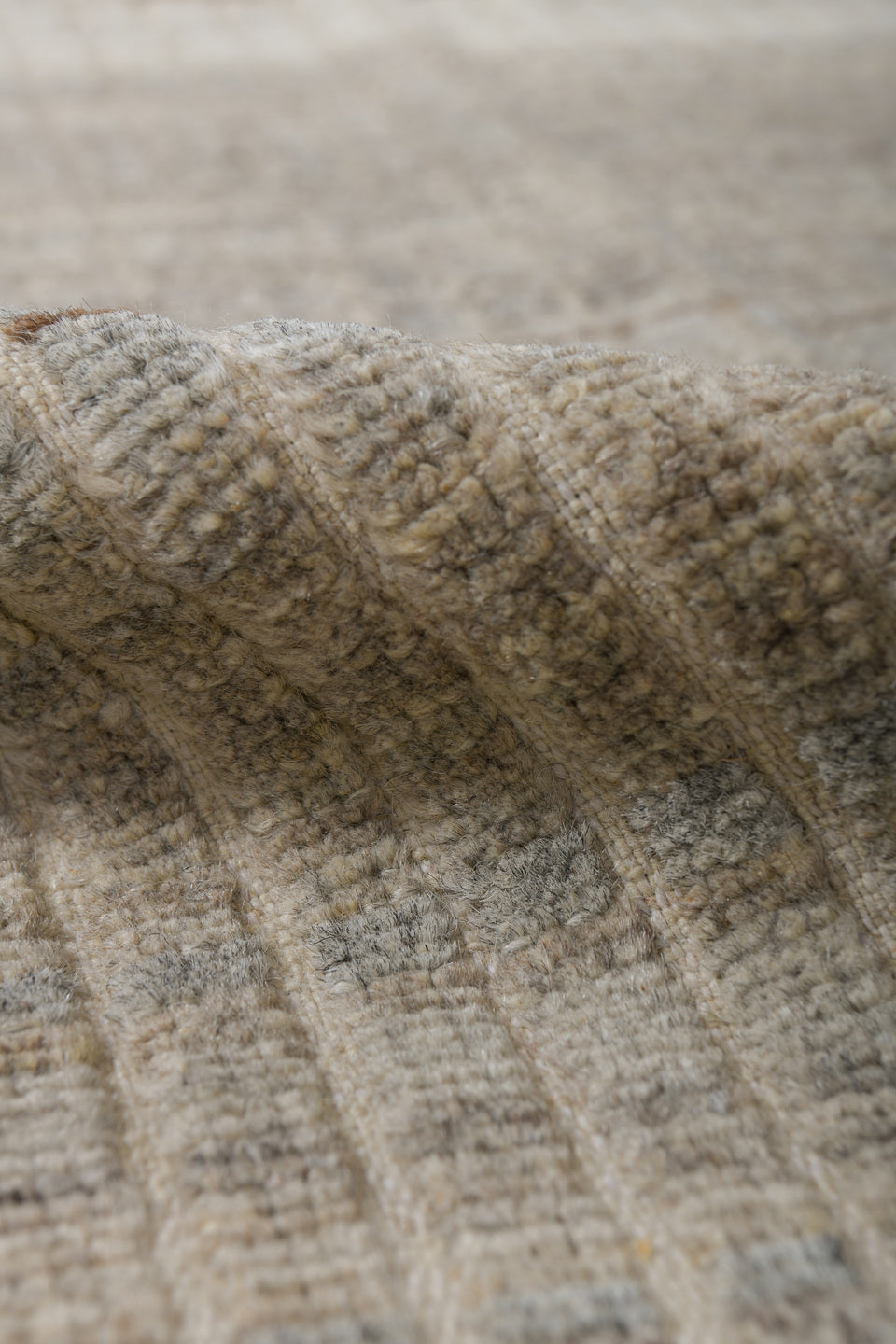 3' x 9' one-of-a-kind handmade vintage Tulu runner rug. Color palette: dark gray, gray, light gray, off-white, silver